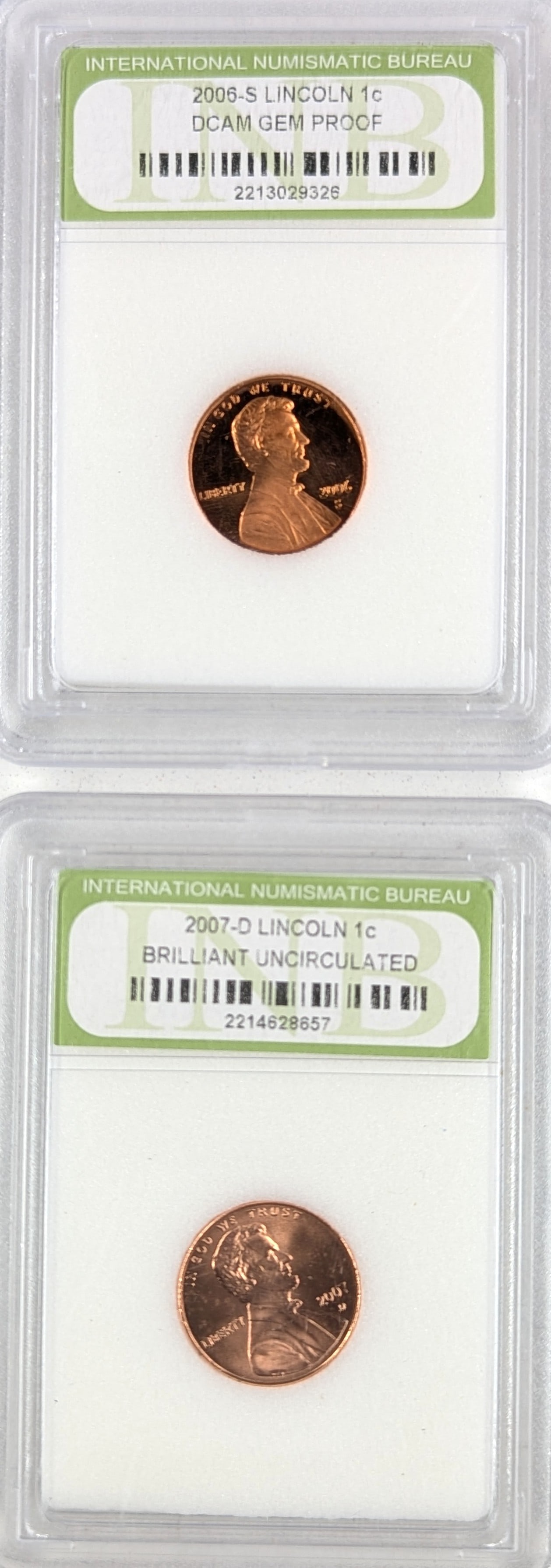 Lot of 2 Lincoln Cents - 2006-S DCAM GEM Proof & 2007-D BU (1 of 2)