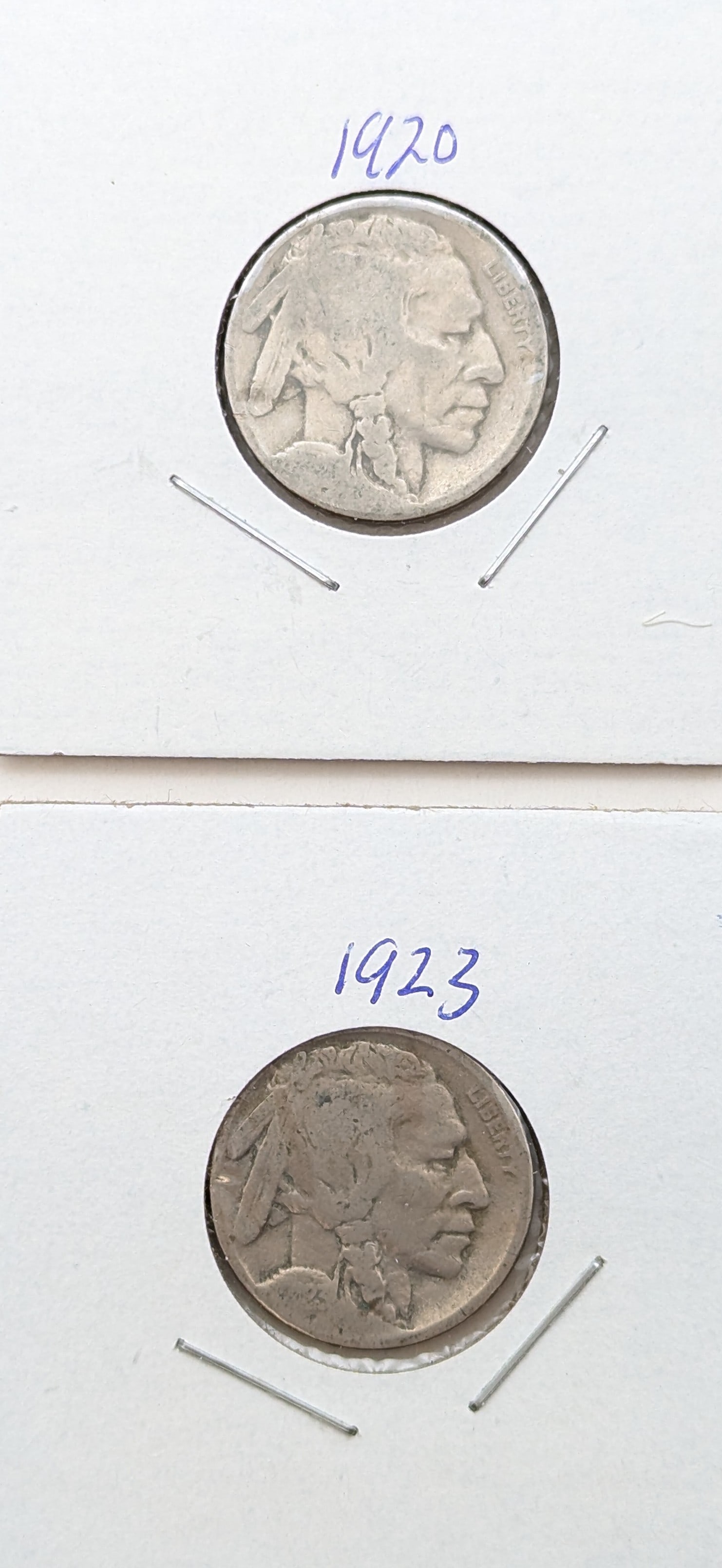 Lot of 2 Buffalo Head Nickels - 1920, 1923: Coin