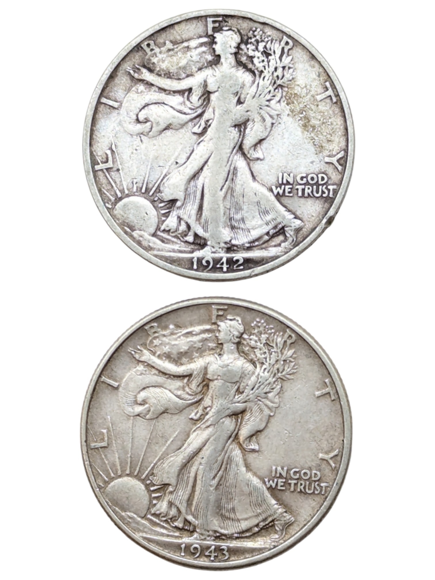 Lot of 2 Silver Walking Liberty Half Dollars - 1942-S, 1943 (1 of 2)
