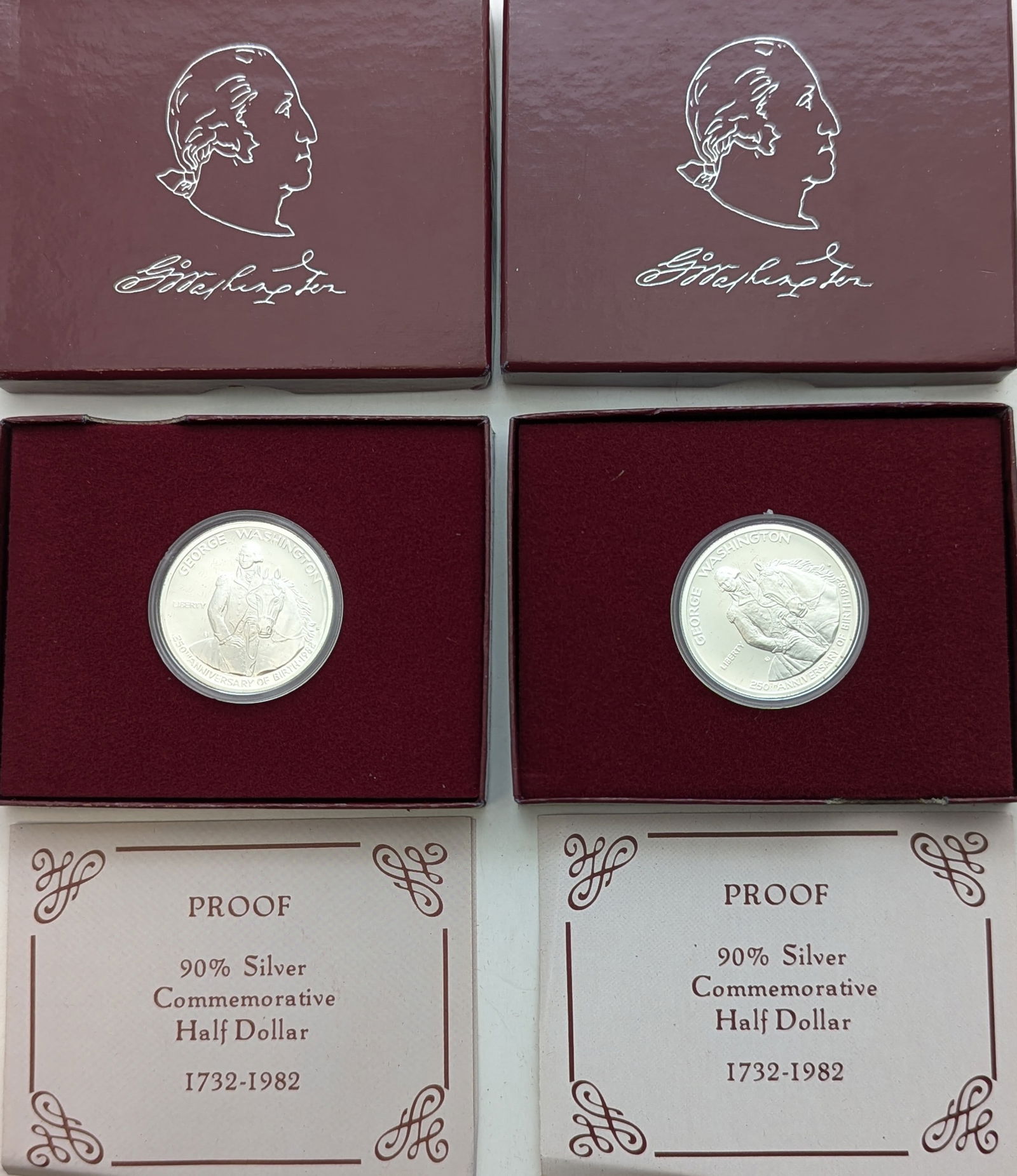 Lot of 2 - 1982-S Proof Silver Washington Commemorative Half Dollars - 250th Anniversary (1 of 3)