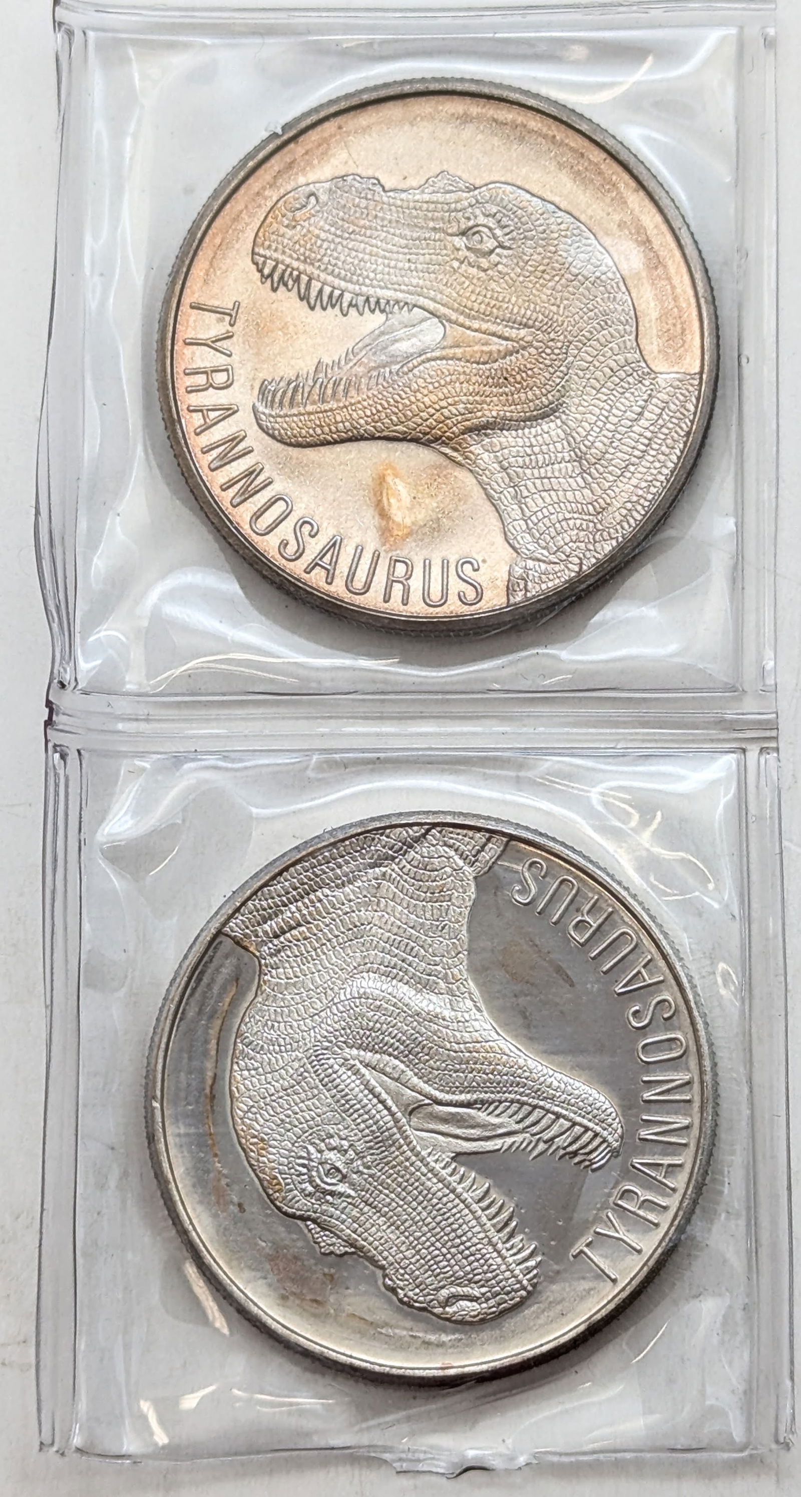 Lot of 2 Tyrannosaurus 1 oz Silver Rounds - Fine .999 (1 of 2)