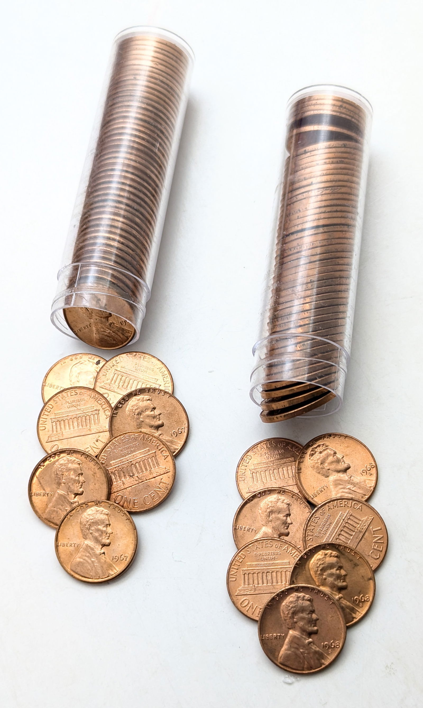 Lot of 2 Rolls BU Lincoln Cent BU Rolls - 1967 and 1968S (1 of 3)