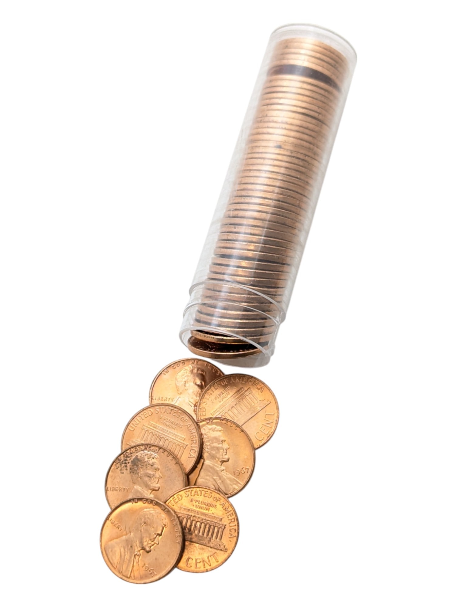 Tube of 50 Uncirculated 1967 Lincoln Cents: Coin