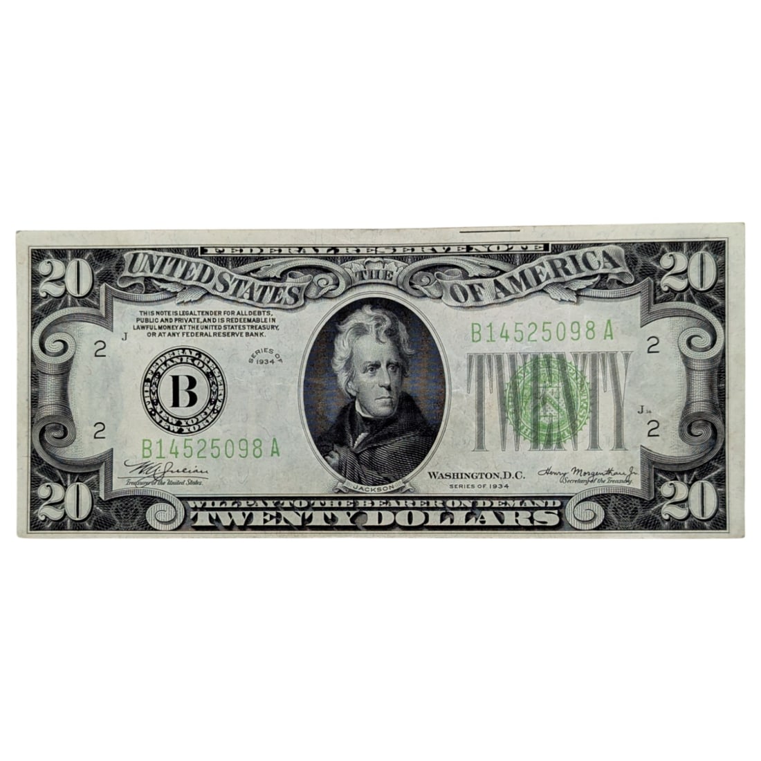 1934 $20 Note - Lime Green Seal: Currency