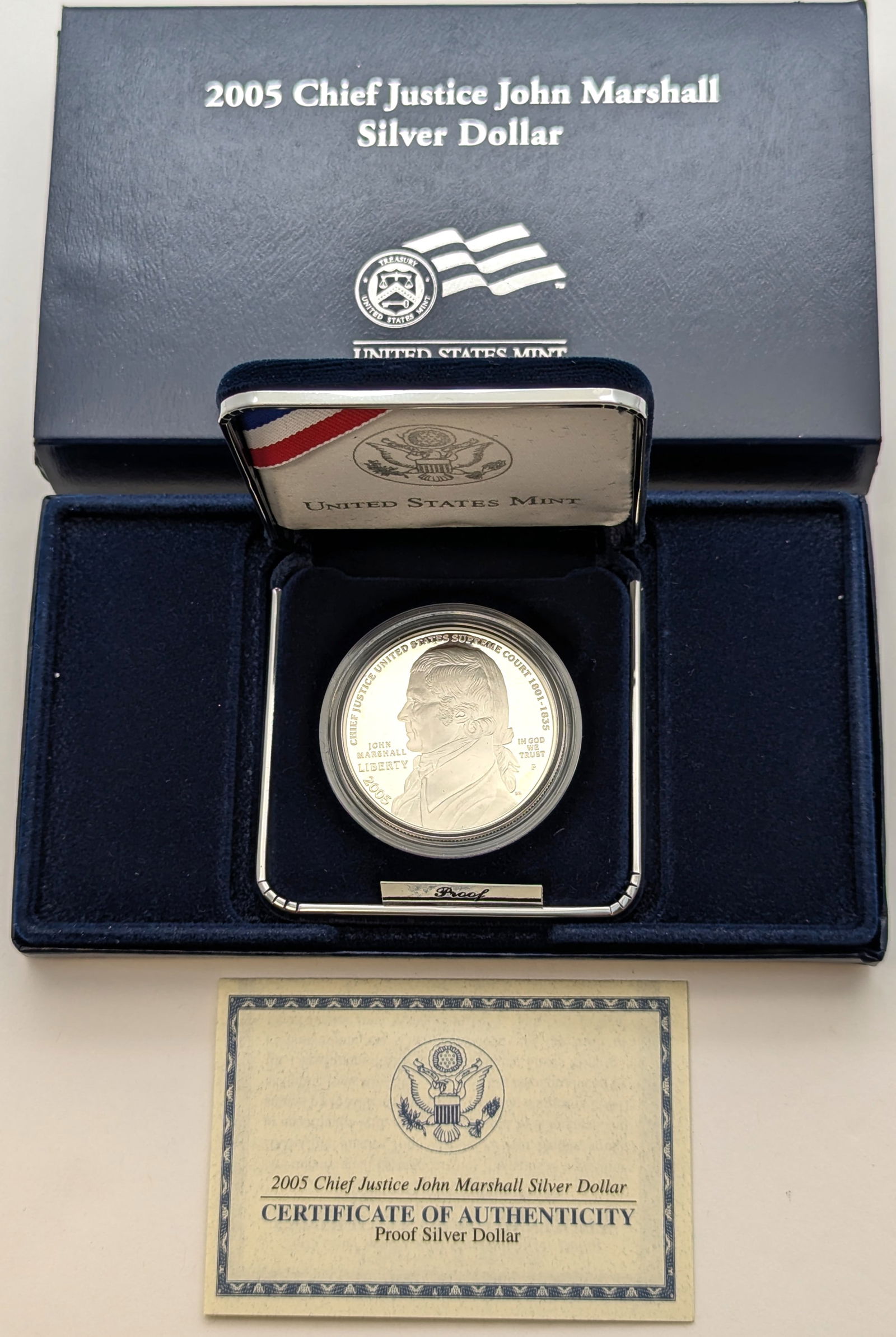 US Mint 2005 Chief Justice John Marshall Proof Silver Dollar w/ COA: Silver