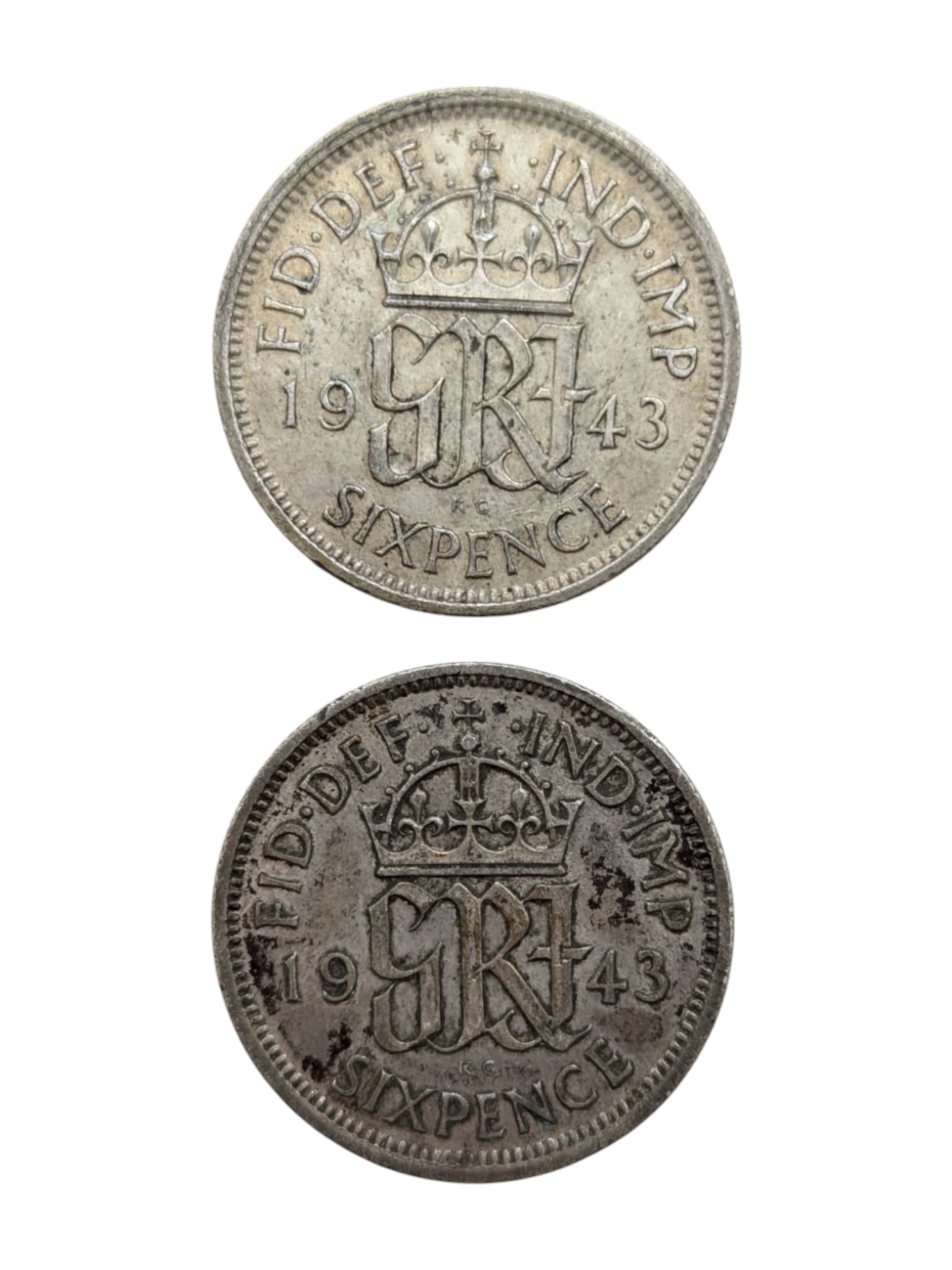 Lot of 2 UK 1943 Sixpence: 50% Silver