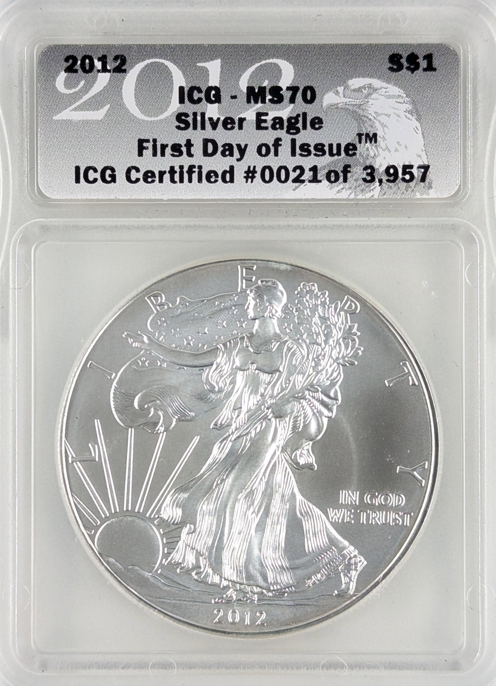 ICG 2012 MS70 American Silver Eagle Dollar - First Day of Issue (1 of 2)