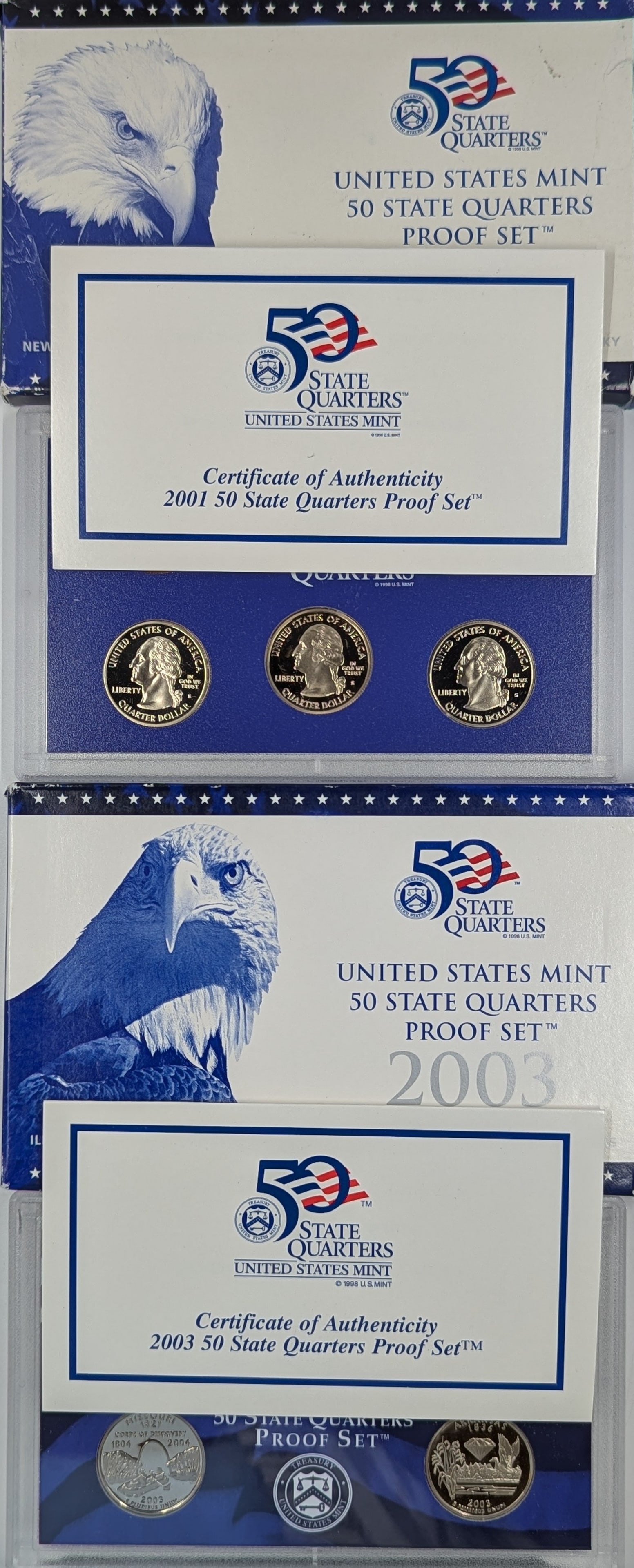 Lot of 2 - US Mint State Quarters Proof Set w/ COA - 2001, 2003 (1 of 3)