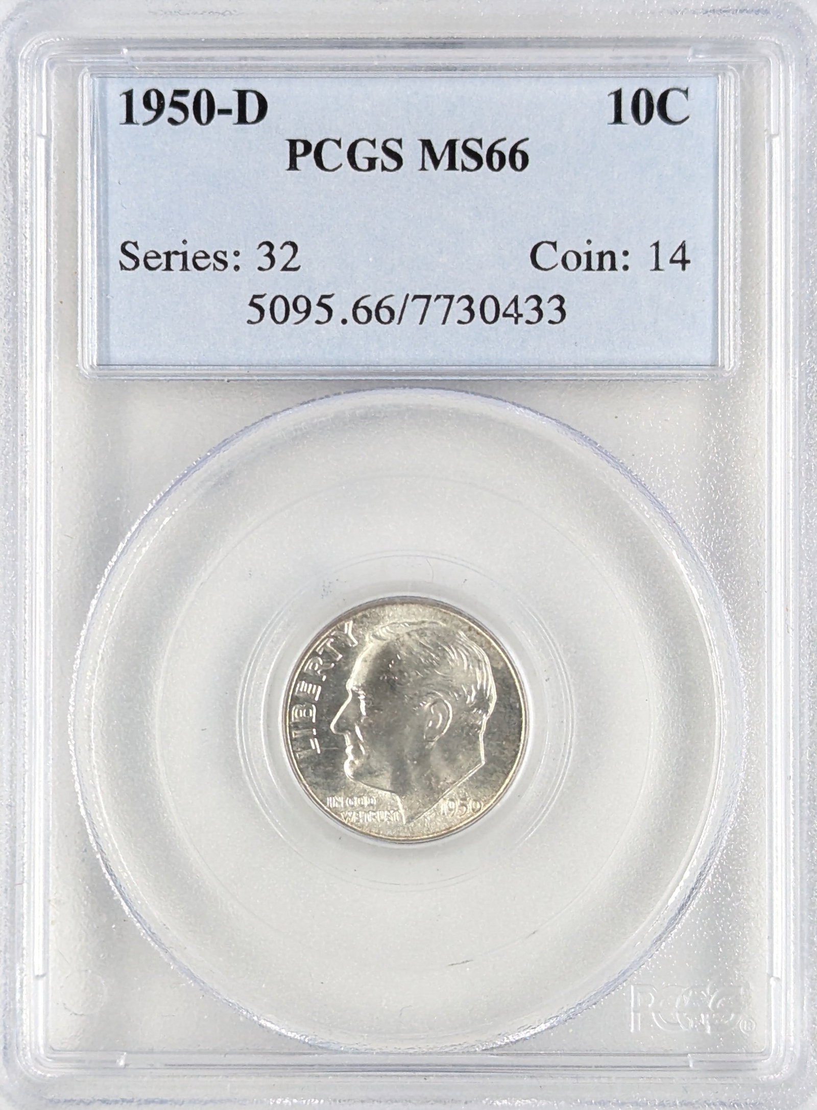 PCGS 1950-D MS66 Silver Roosevelt Dime: Silver