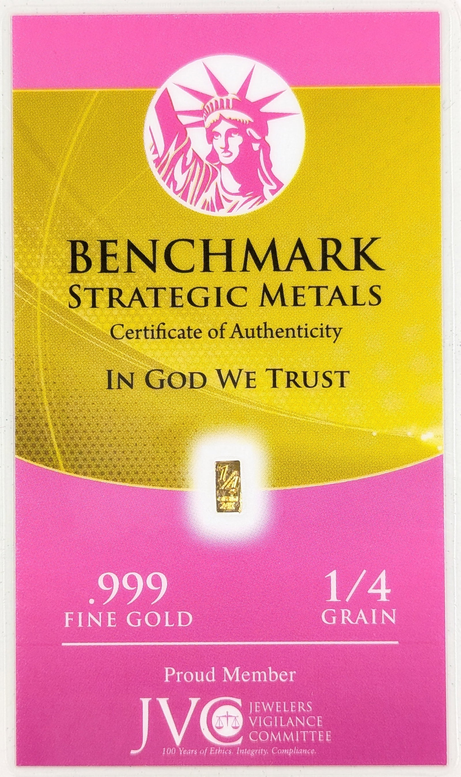 1/4 grain .999 Fine Gold - Benchmark Strategic Metals: Gold