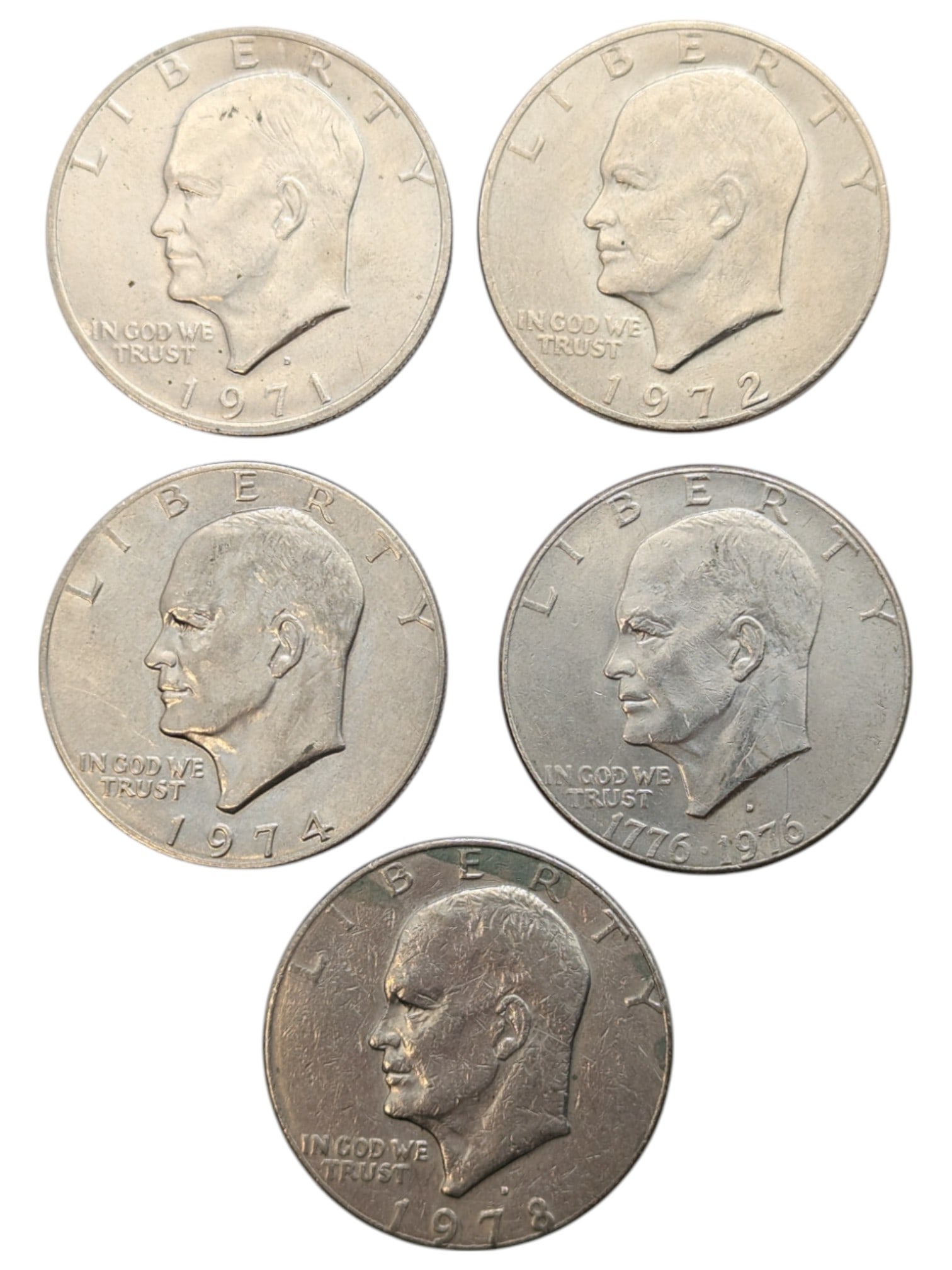 Lot of 5 Eisenhower " Ike" Dollars - 1971-1978 (1 of 2)