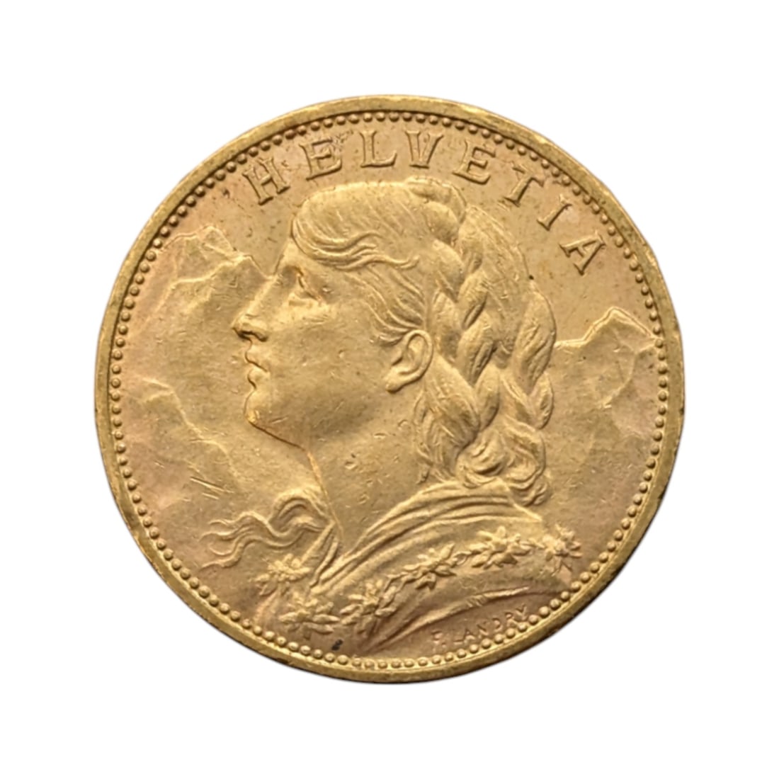 FEATURE 1915 Switzerland 20 Francs Gold Coin: FEATURE AGW: 0.19oz