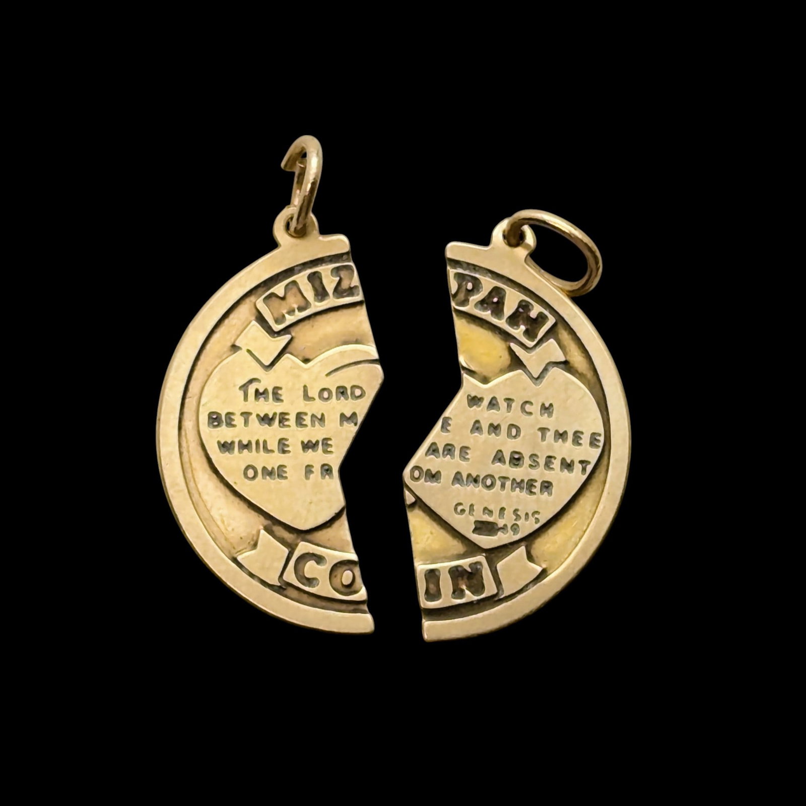 14K Gold A&Z Mizpah Coin Pendants - 0.63g: Size: 0.75in x 0.75in