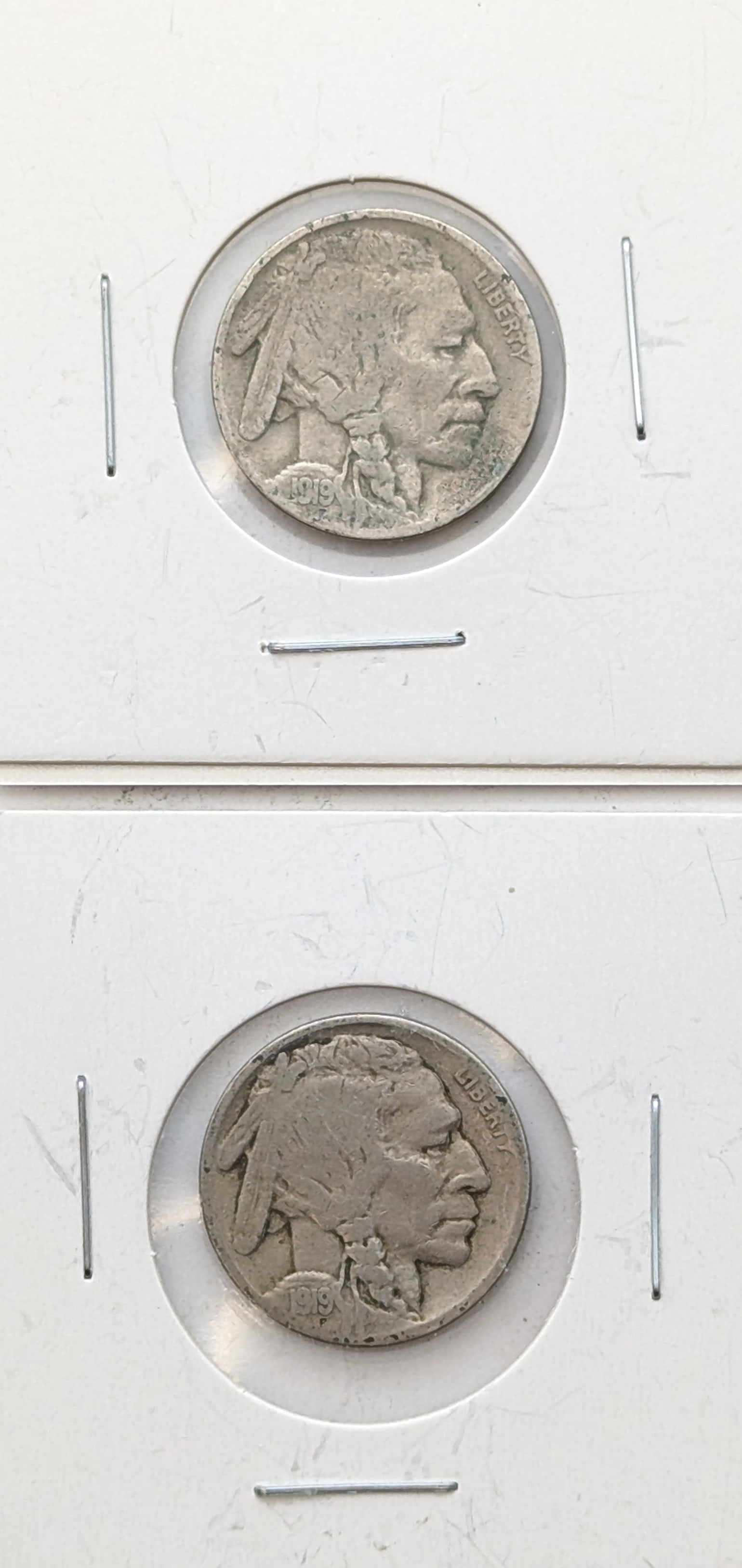 Lot of 2 - 1919 Buffalo Head Nickels: Coin