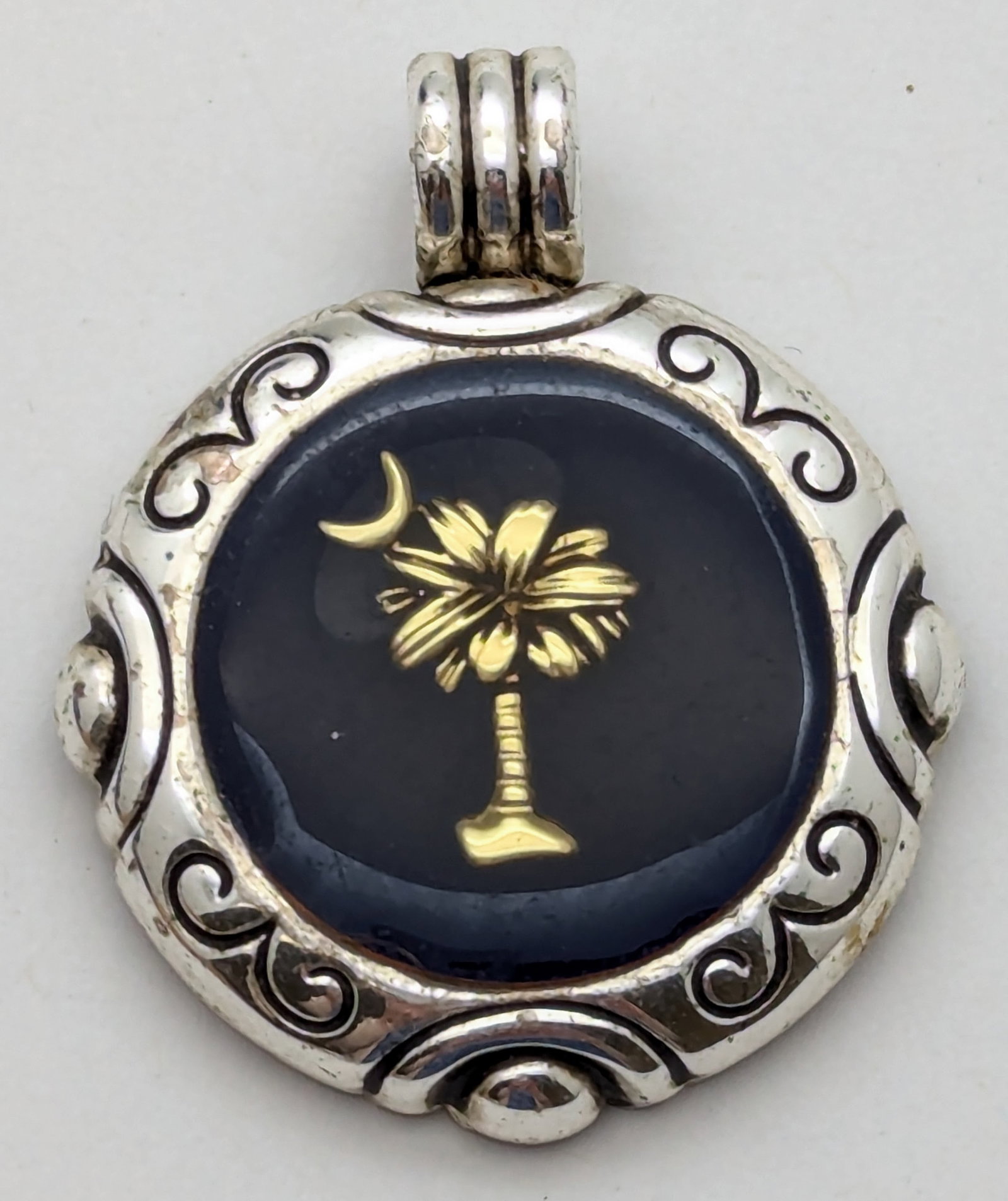 South Carolina Silver and Blue Palm Tree Pendant: Jewelry