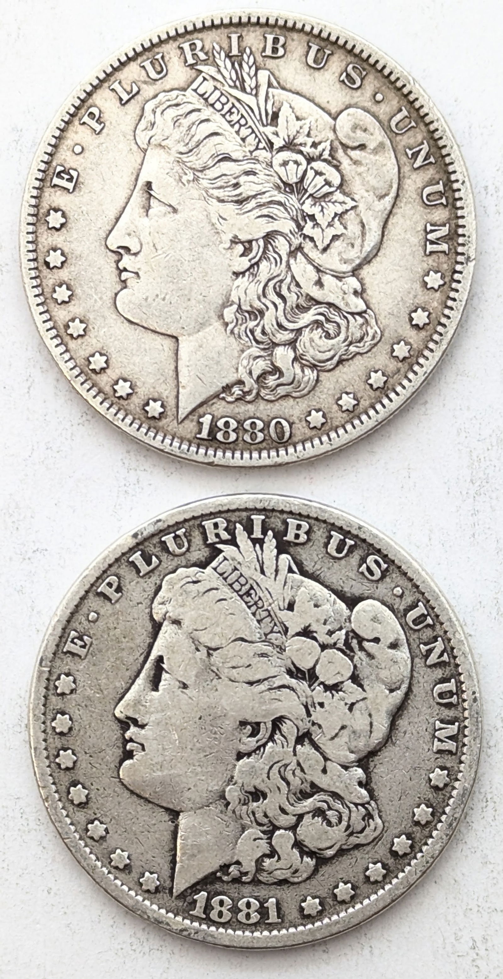 Lot of 2 Morgan Silver Dollar 1880 and 1881 (1 of 2)