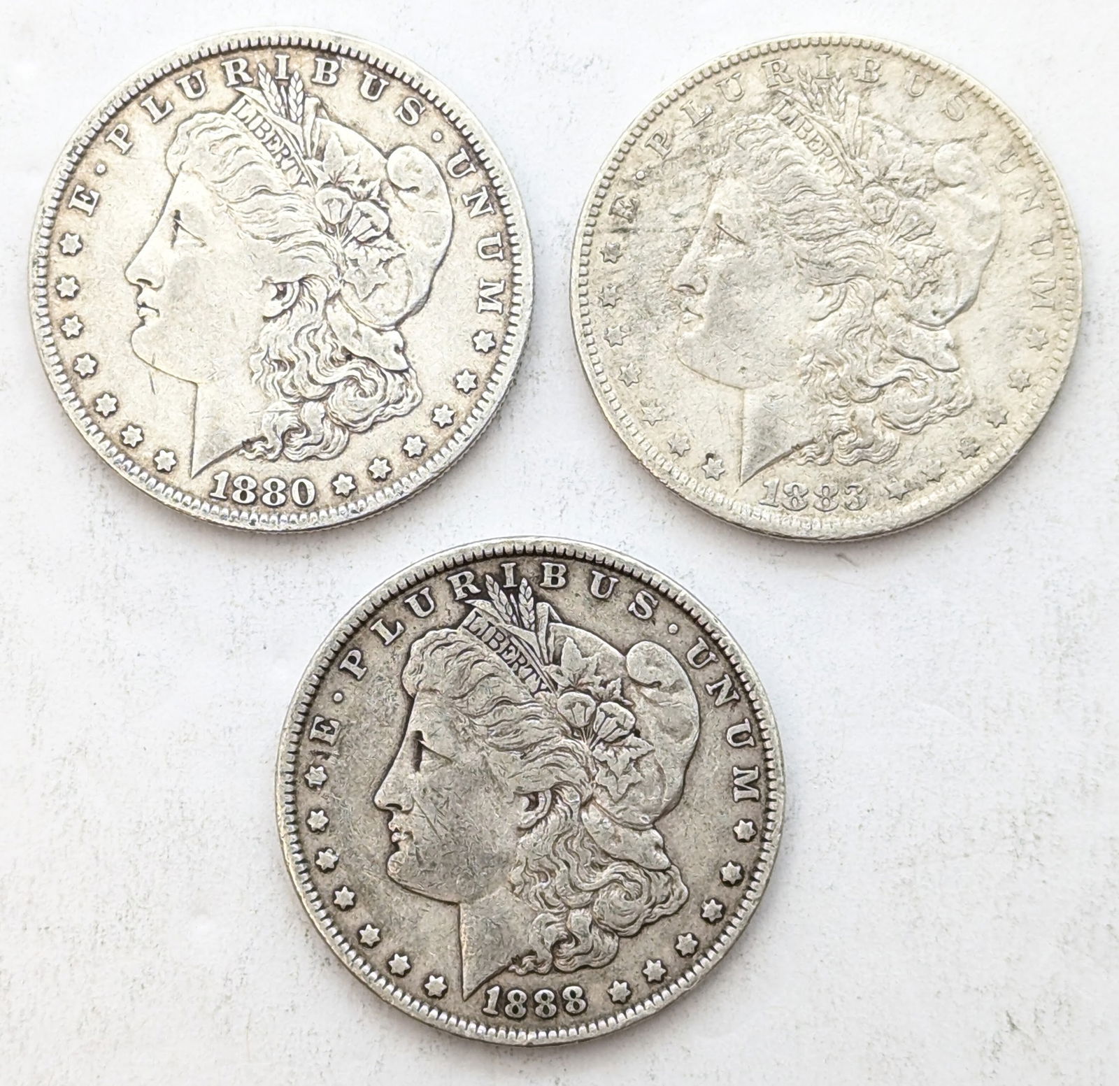 Lot of 3 Morgan Silver Dollar 1880, 1883-O, and 1888 (1 of 2)