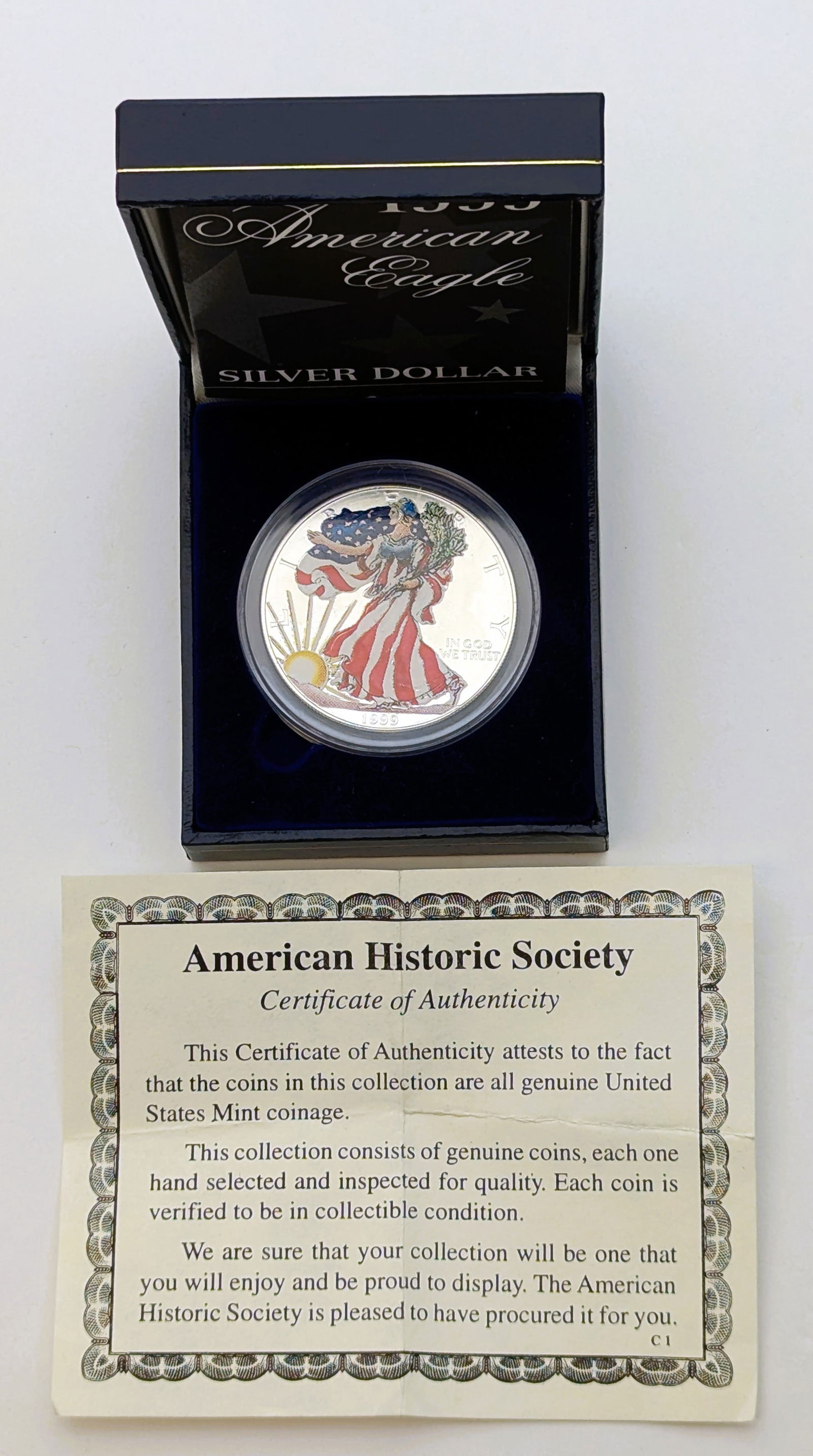 Colorized 1999 American Silver Eagle Dollar w/COA (1 of 3)