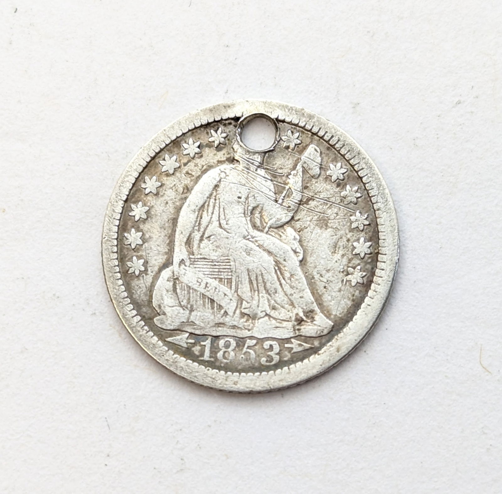 1853 Silver Seated Liberty Half Dime with Arrows (1 of 2)