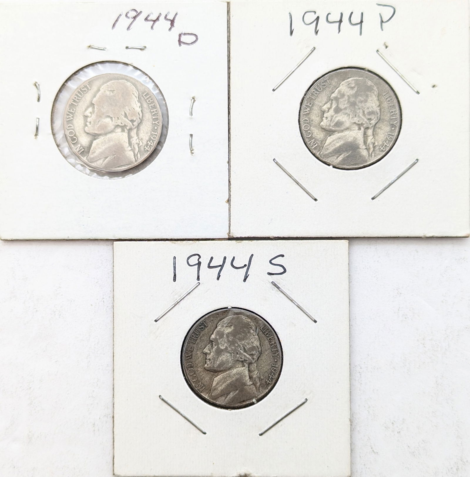 Lot of 3 Jefferson Silver War Nickels - 1944 P/D/S (1 of 2)