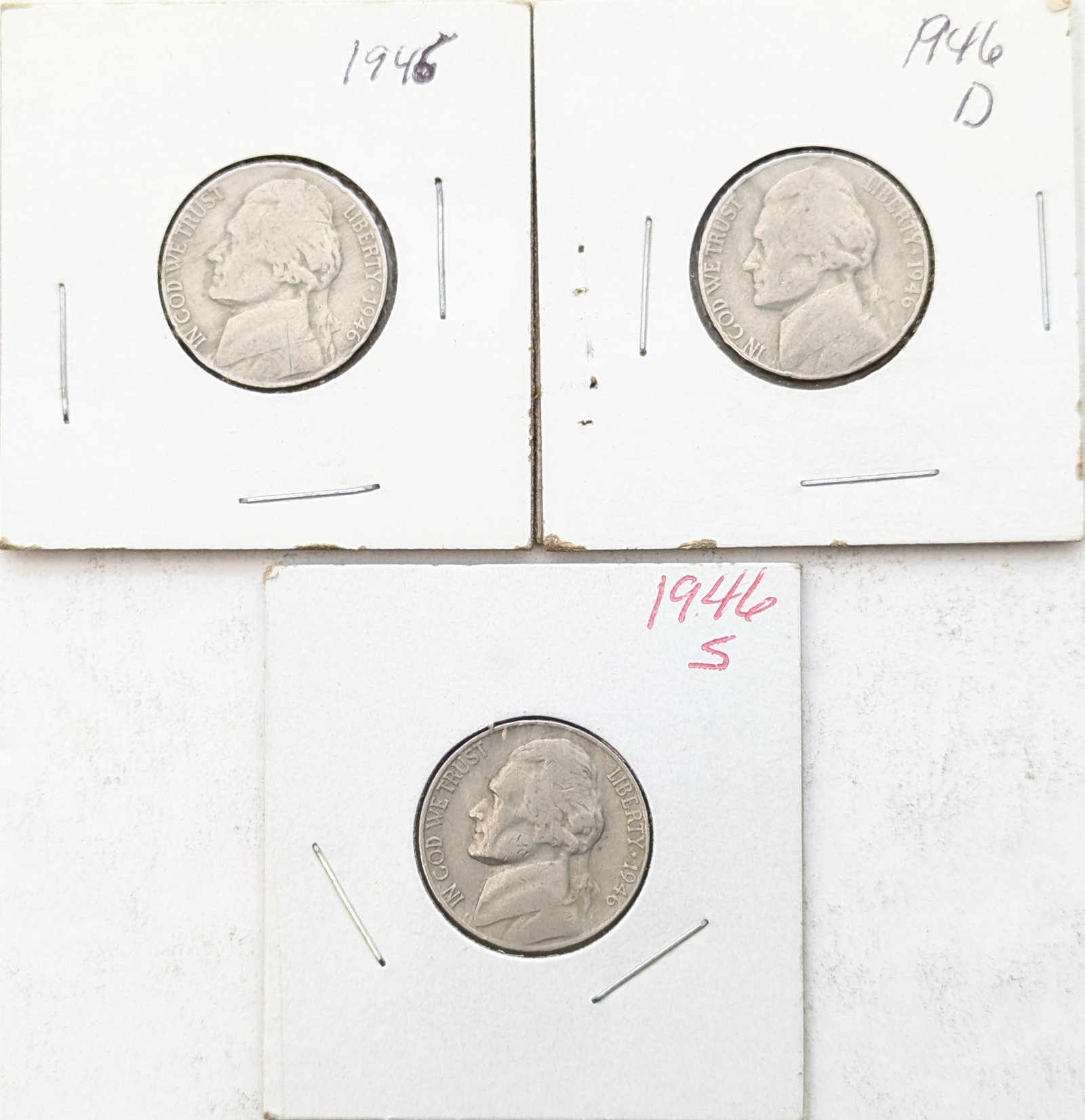 Lot of 3 Jefferson Nickels - 1946 P/D/S: Coin