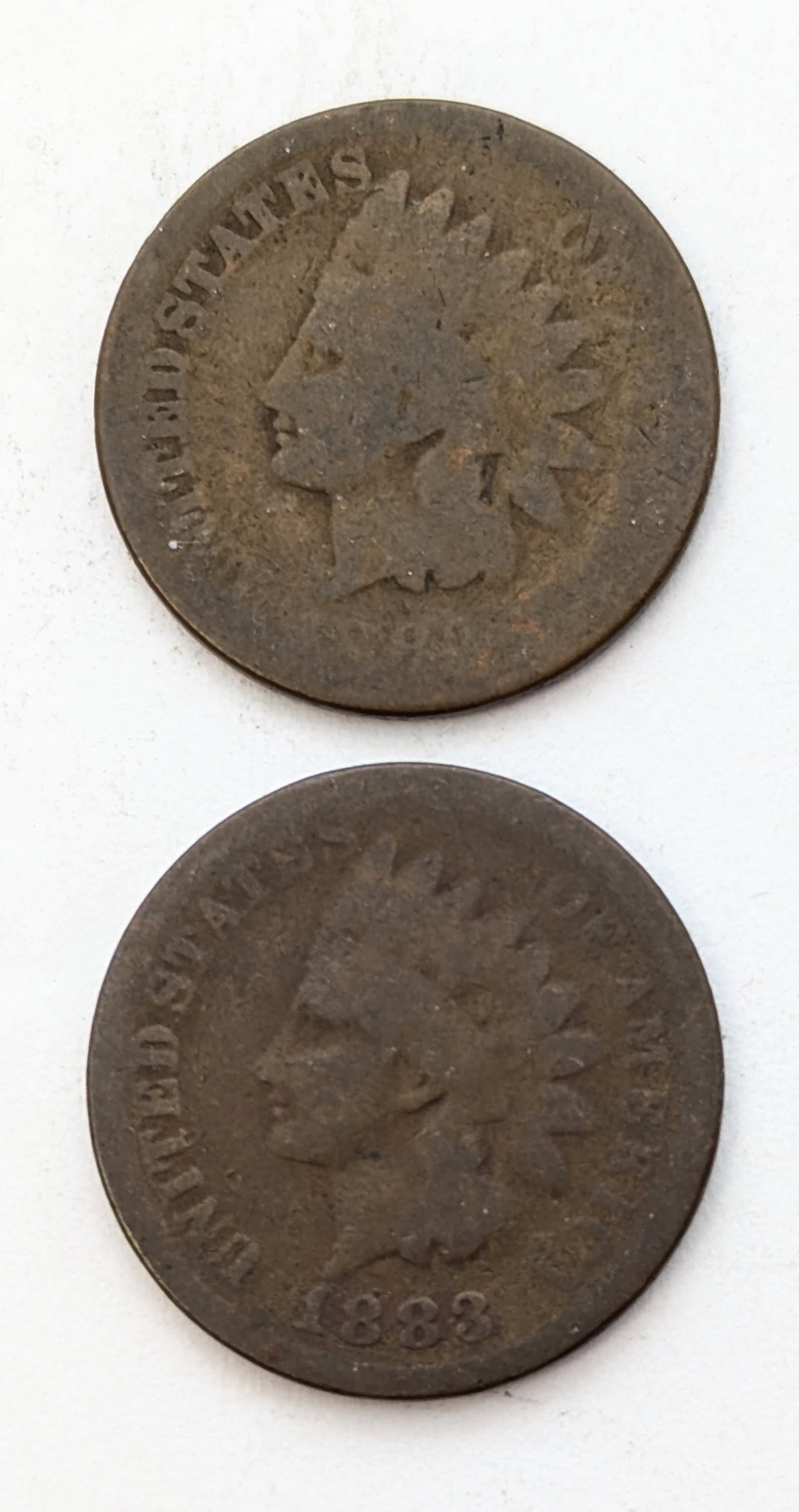 Lot of 2 1883 Indian Head Cents: Coin