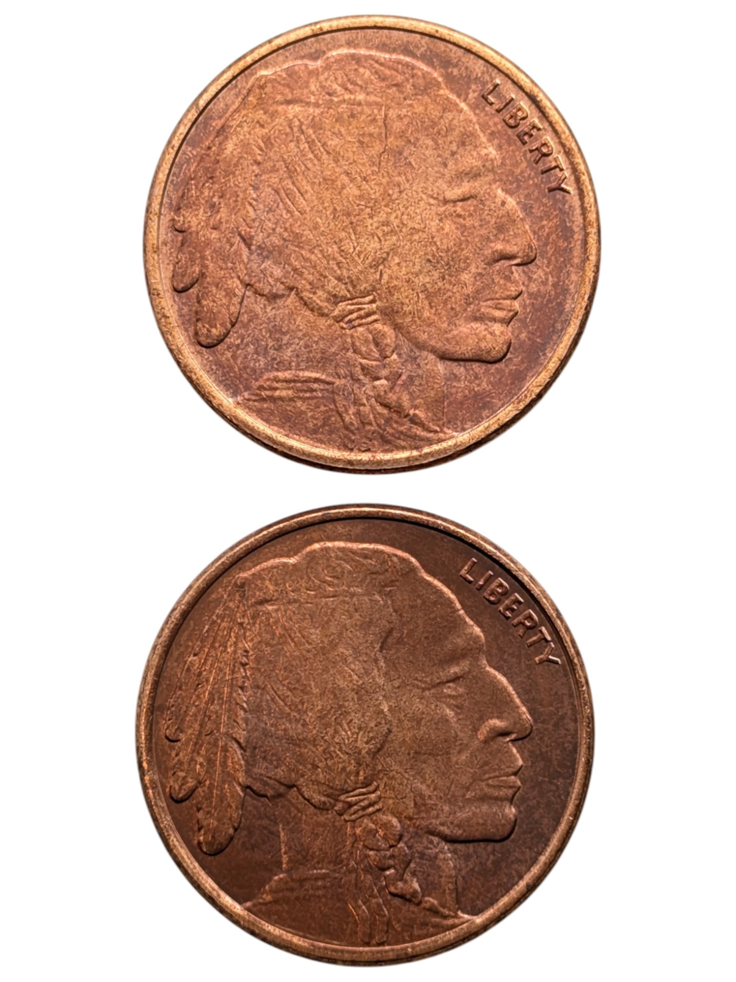 Lot of 2 - 1 Ounce (each) Fine .999 Copper Rounds - Buffalo (1 of 2)