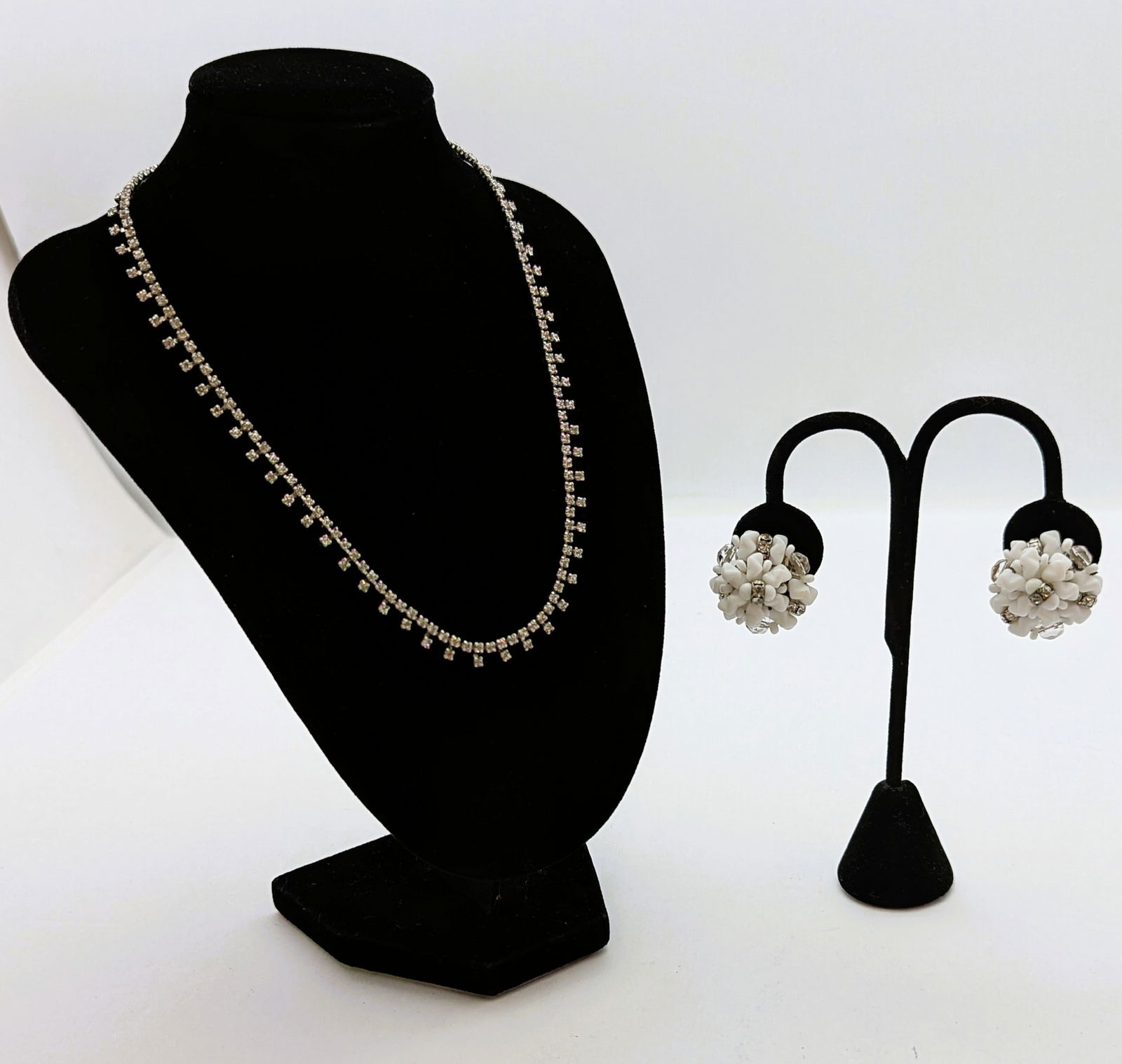 West Germany Ladies White & Clear Bracelet and Earring Set (1 of 6)