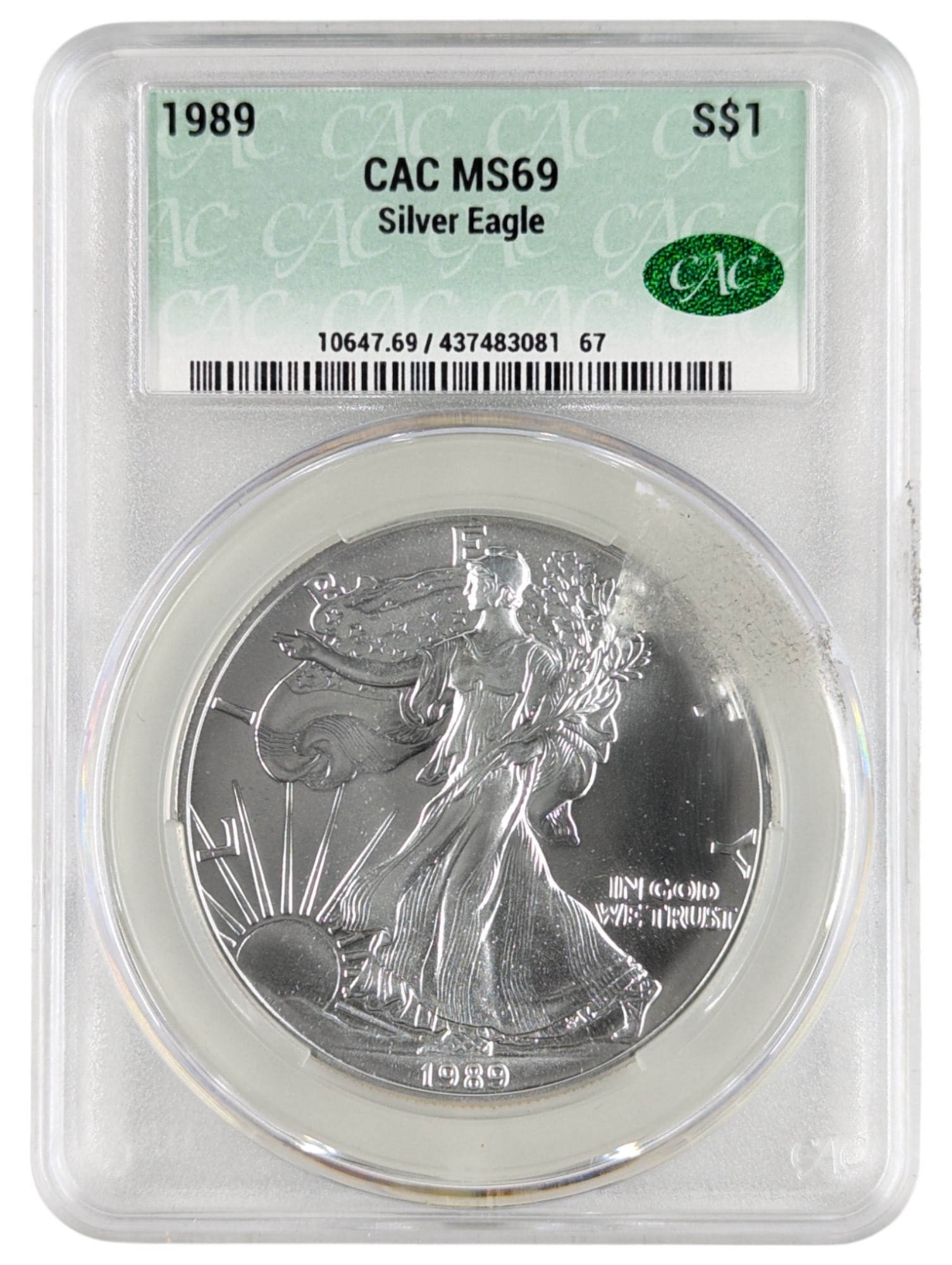 CAC 1989 MS69 American Silver Eagle Dollar (1 of 2)
