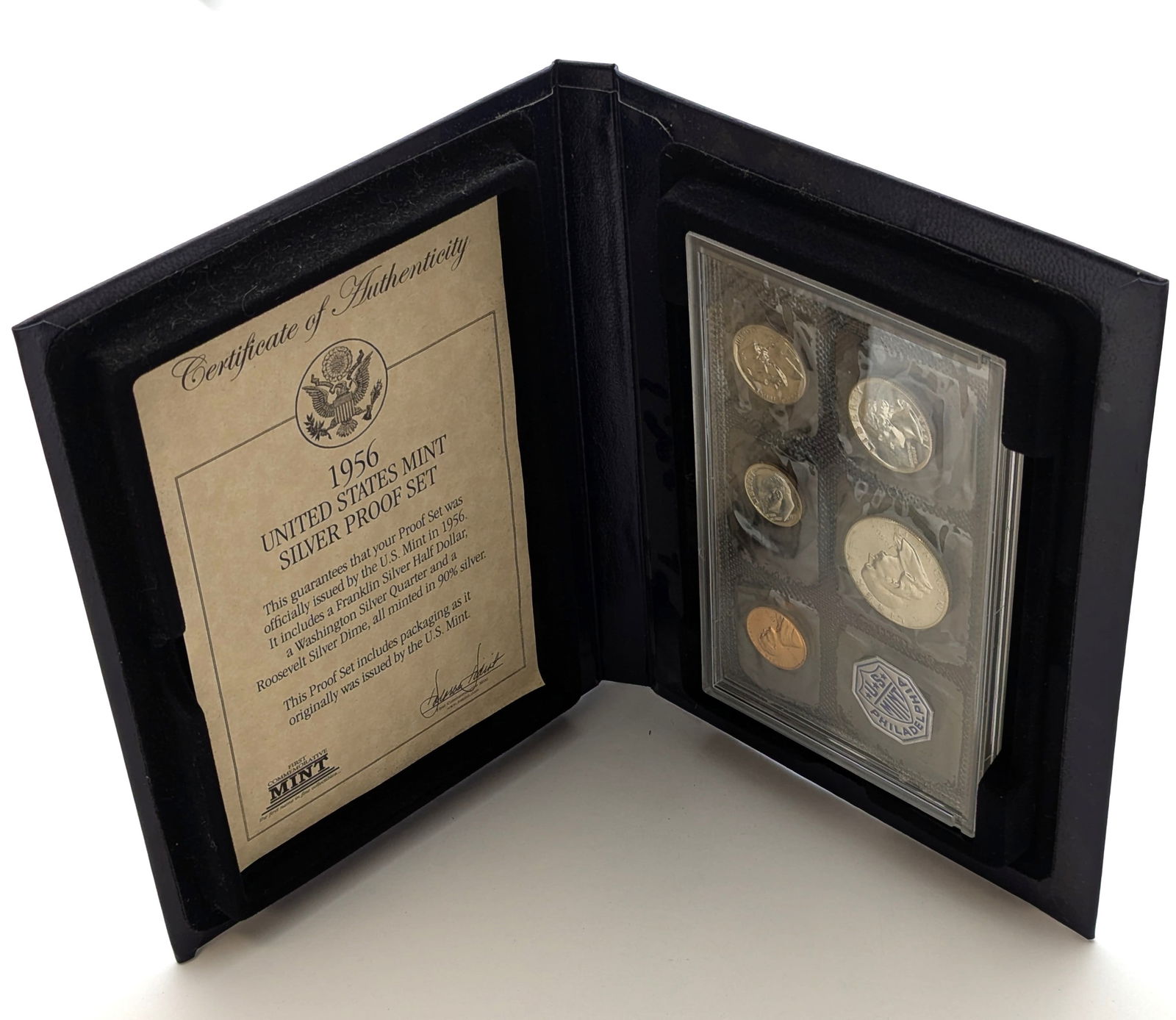1956 US Mint Silver Proof Set w/ COA and Case w/ Silver Dollar, Quarter & Dime (1 of 5)