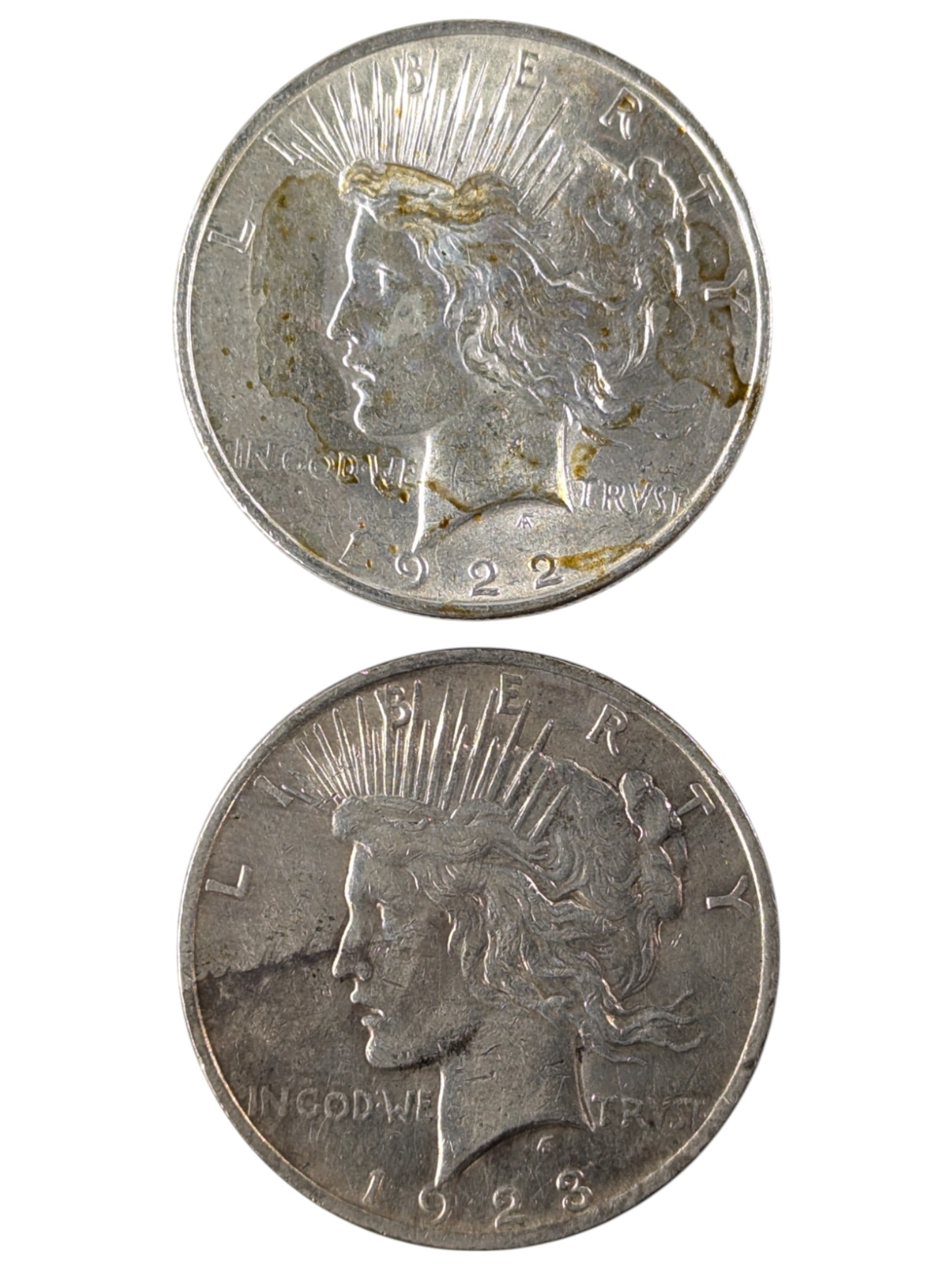 Lot of 2 Silver Peace Dollars - 1922, 1923 (1 of 2)