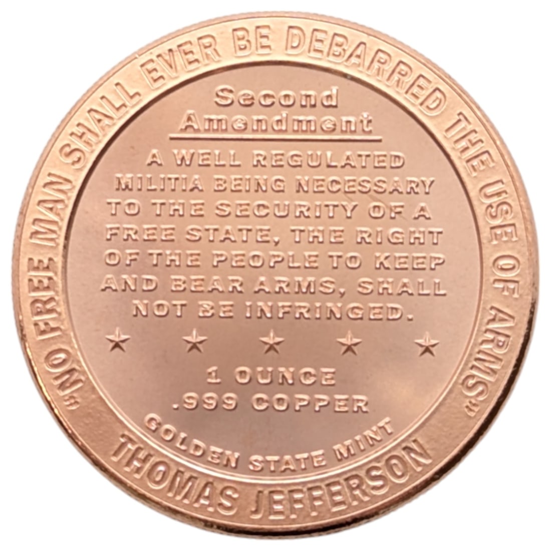 1 Ounce Fine .999 Copper Round - Golden State Mint 2nd Amendment: Copper