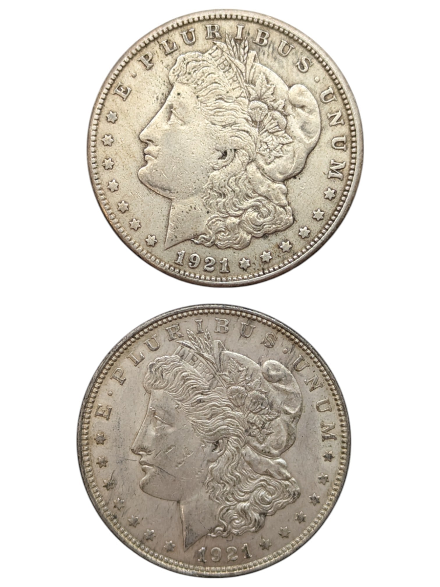 Lot of 2 Morgan Silver Dollars - 1921-S, 1921: Silver