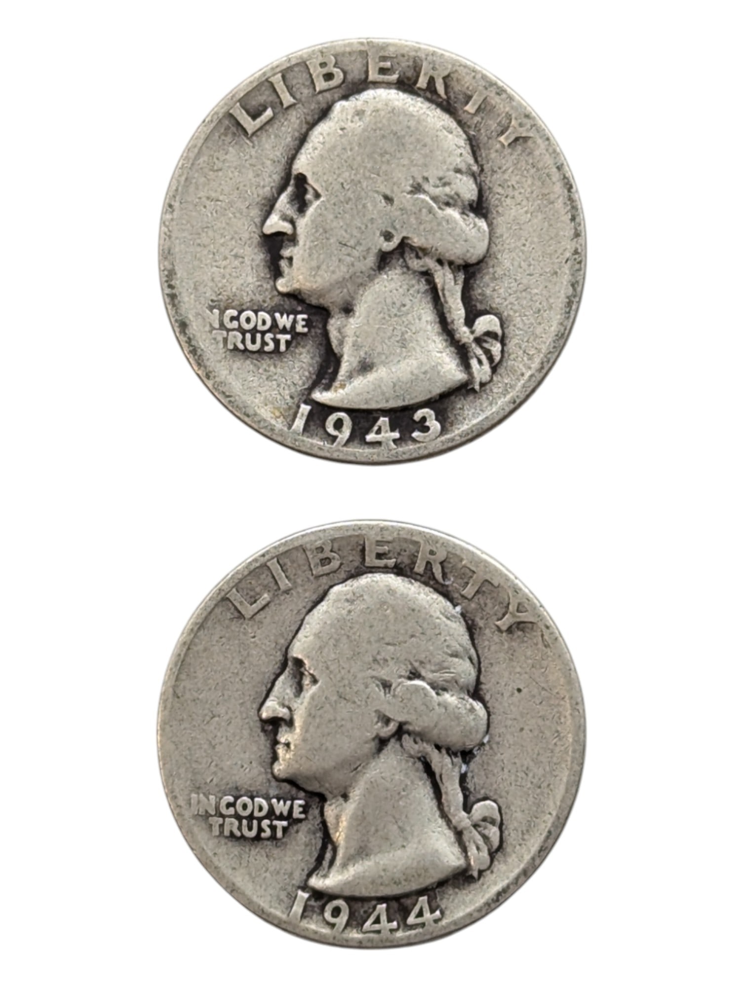 Lot of 2 Silver Washington Quarters - 1943, 1944 (1 of 2)