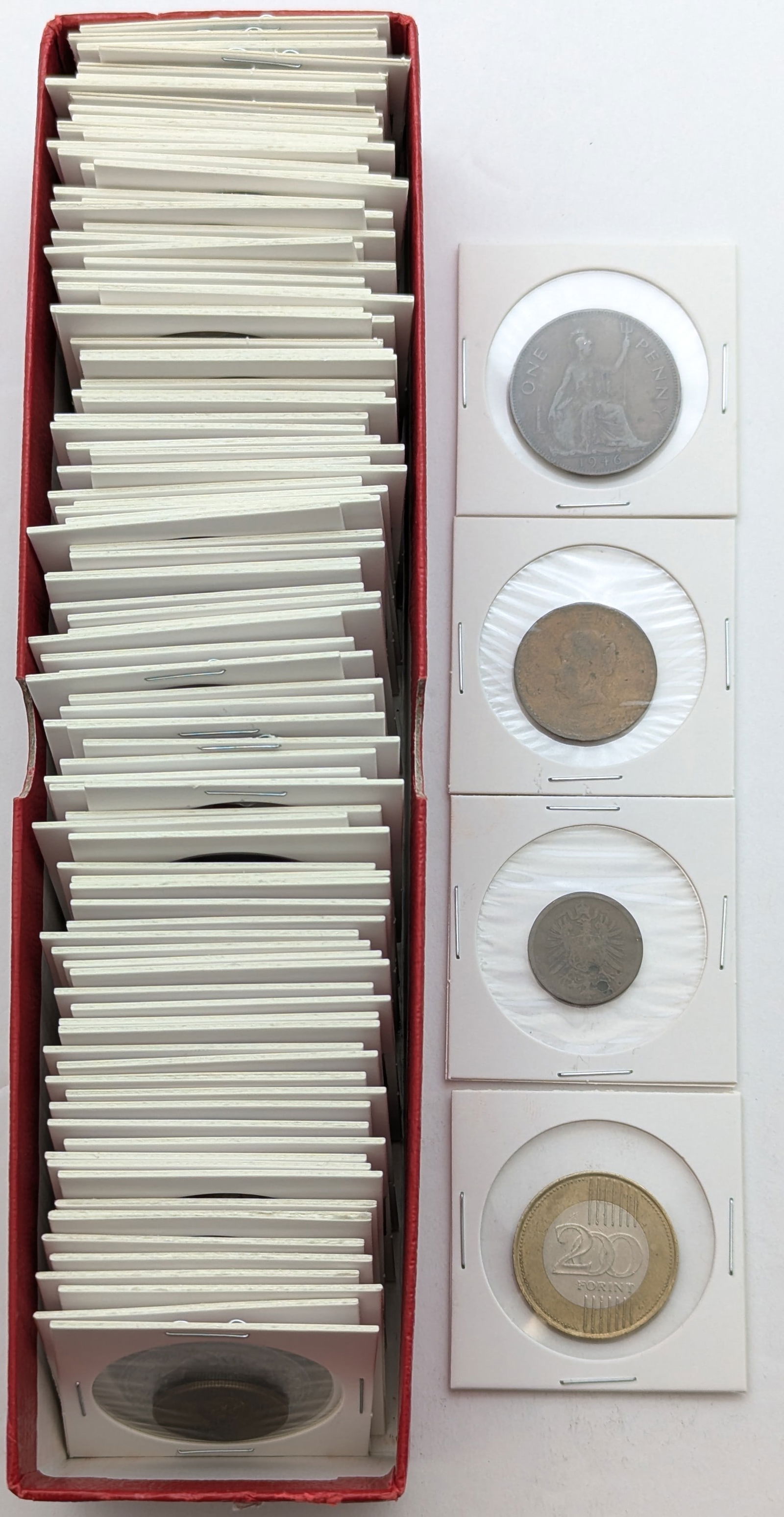 Large Lot of 100+ Foreign Coins in Flips - UK, Hungary, etc. (1 of 1)