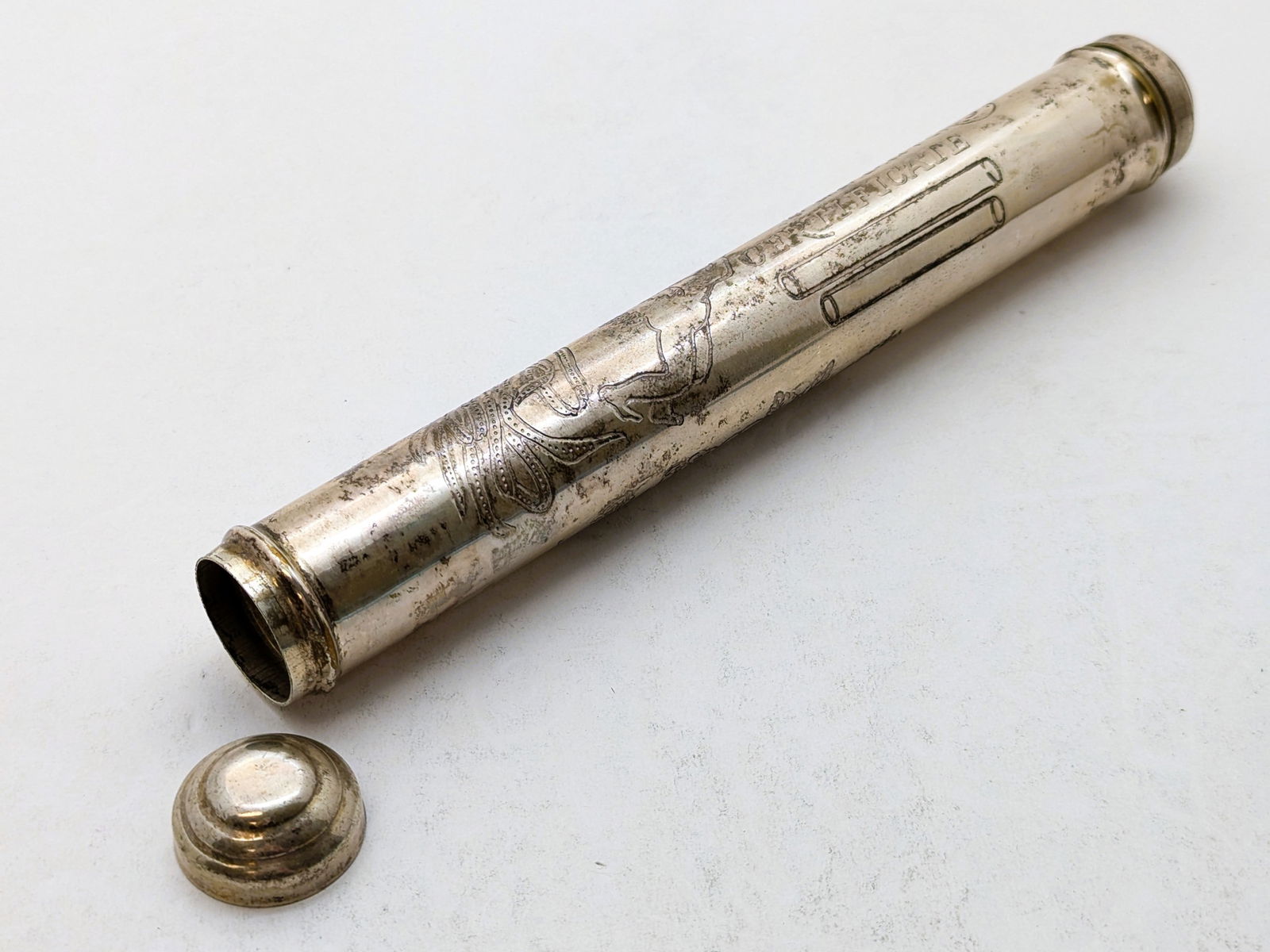 Marriage License or Last Will Scroll case: Silver Plated