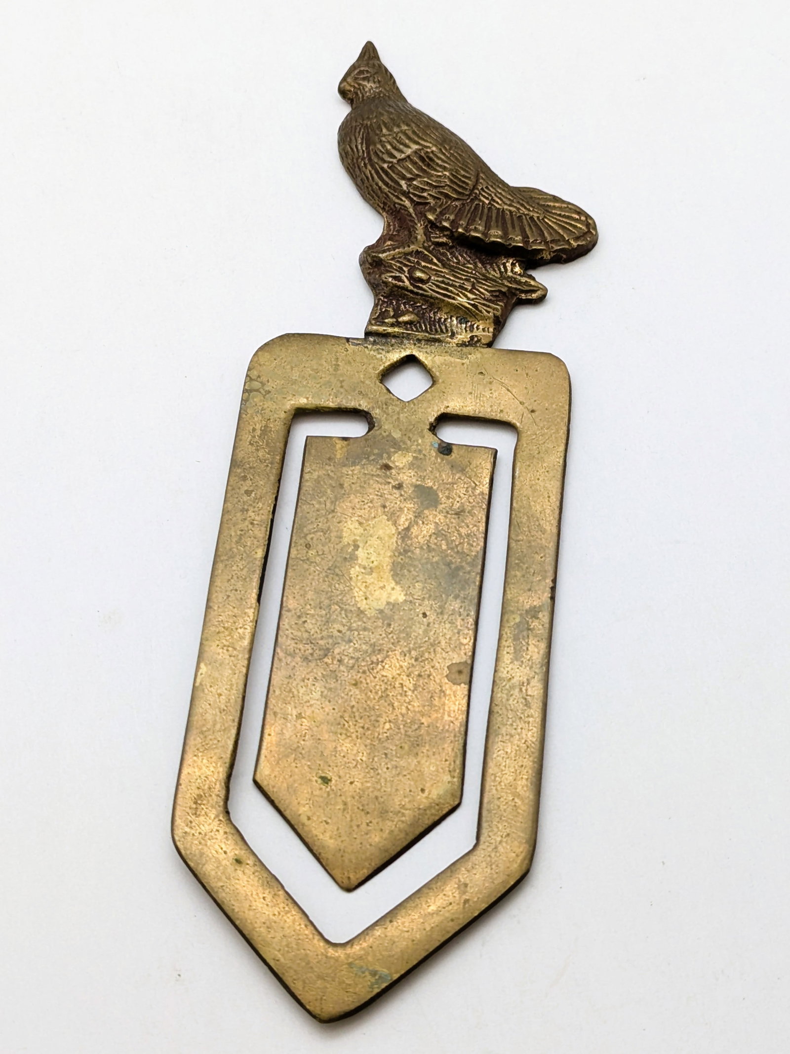 Vintage Heavy Brass Book Page Marker with Bird Top: _