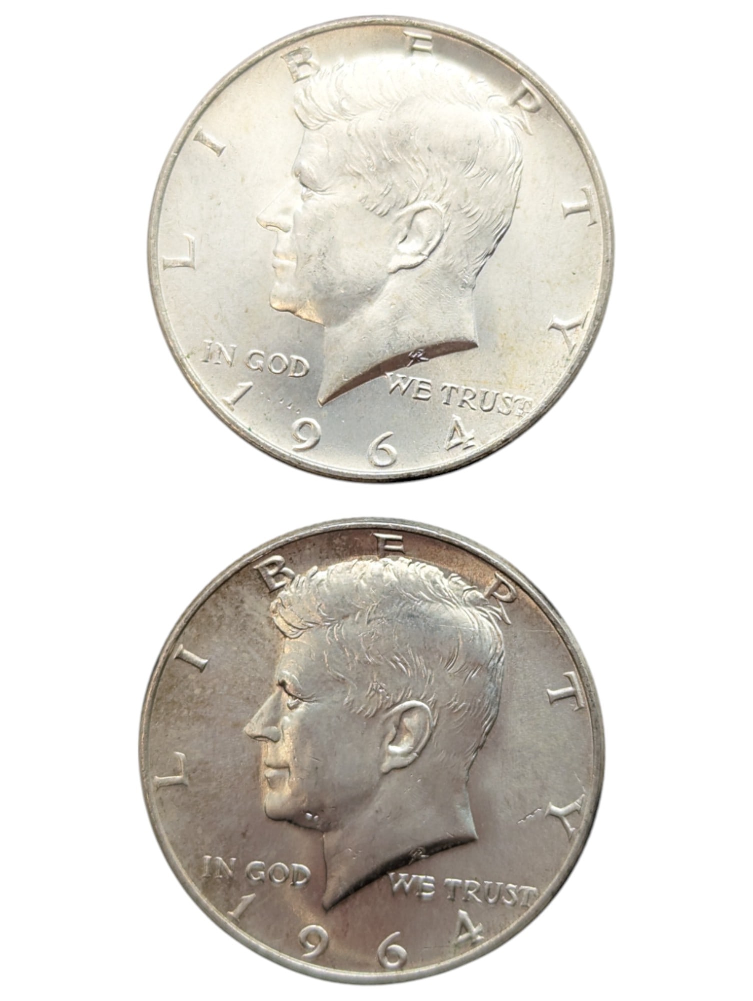 Lot of 2 Silver 1964 John F Kennedy Half Dollars (1 of 2)
