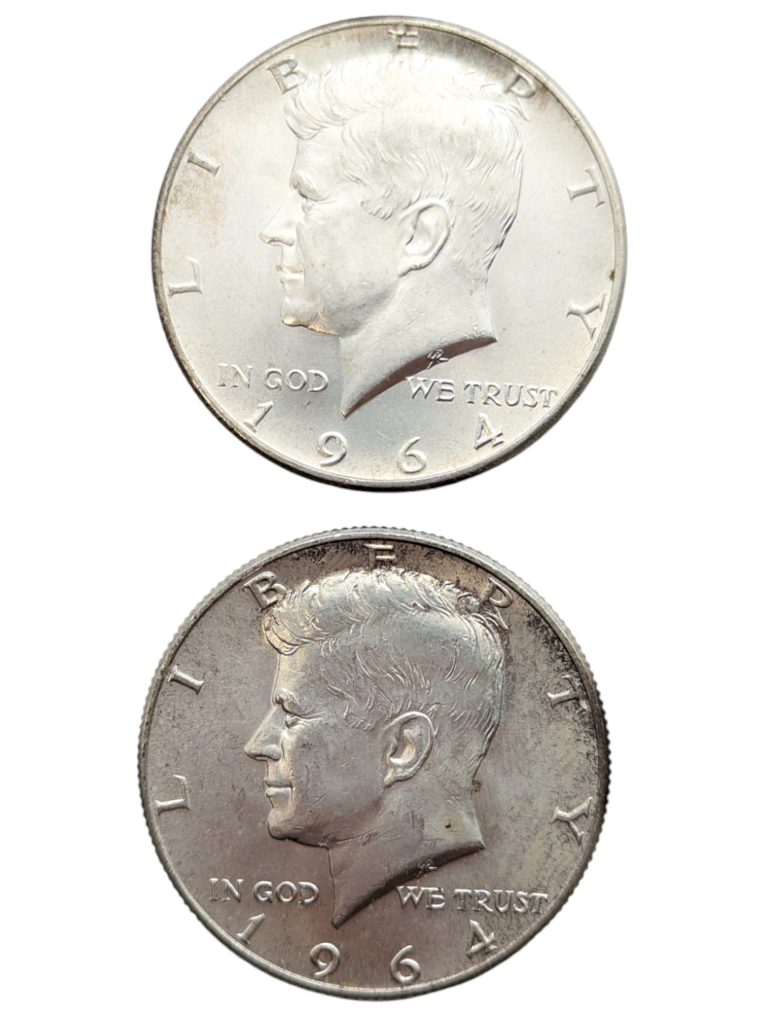 Lot of 2 Silver 1964 John F Kennedy Half Dollars (1 of 2)
