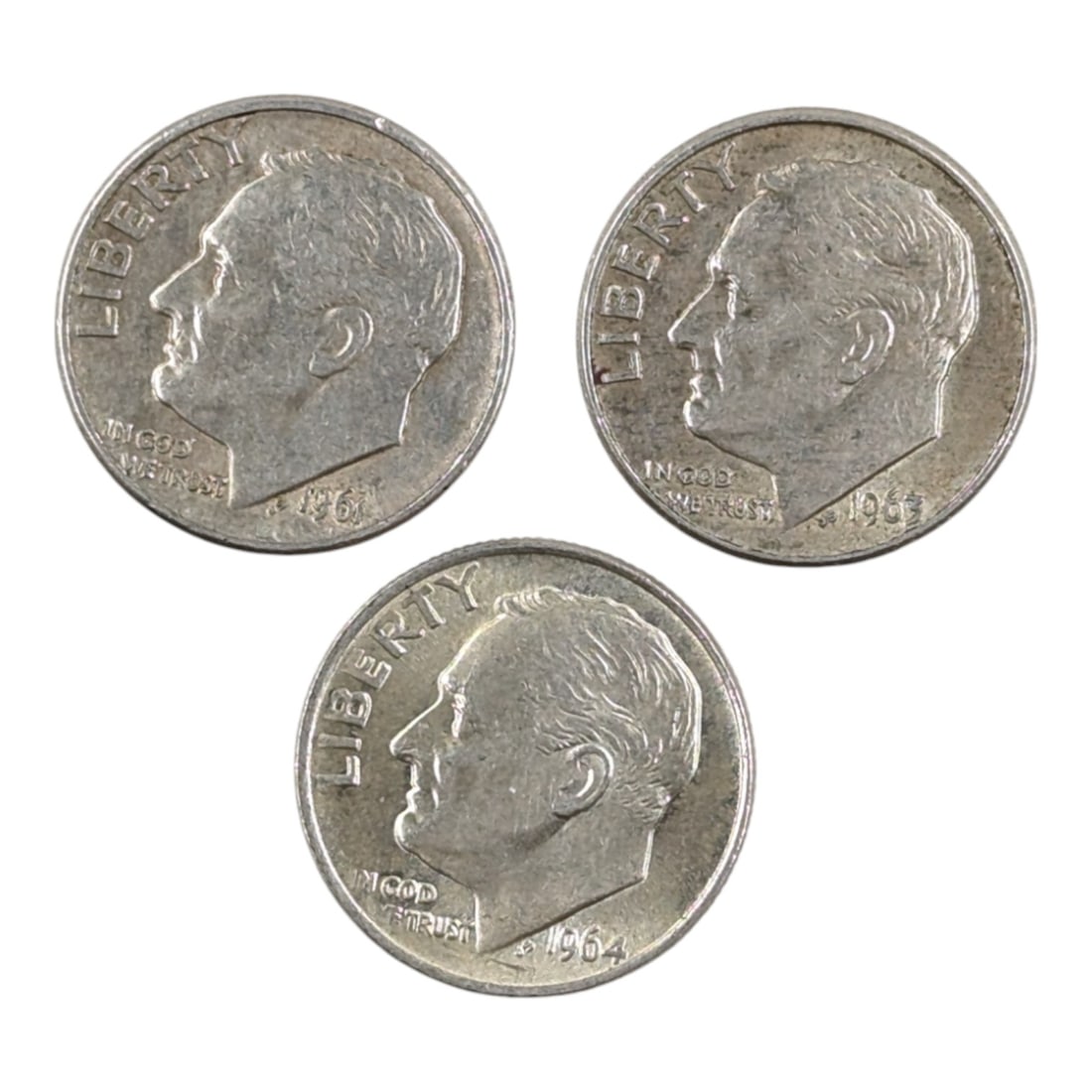 Lot of 3 Silver Roosevelt Dimes - 1961-1964 (1 of 2)