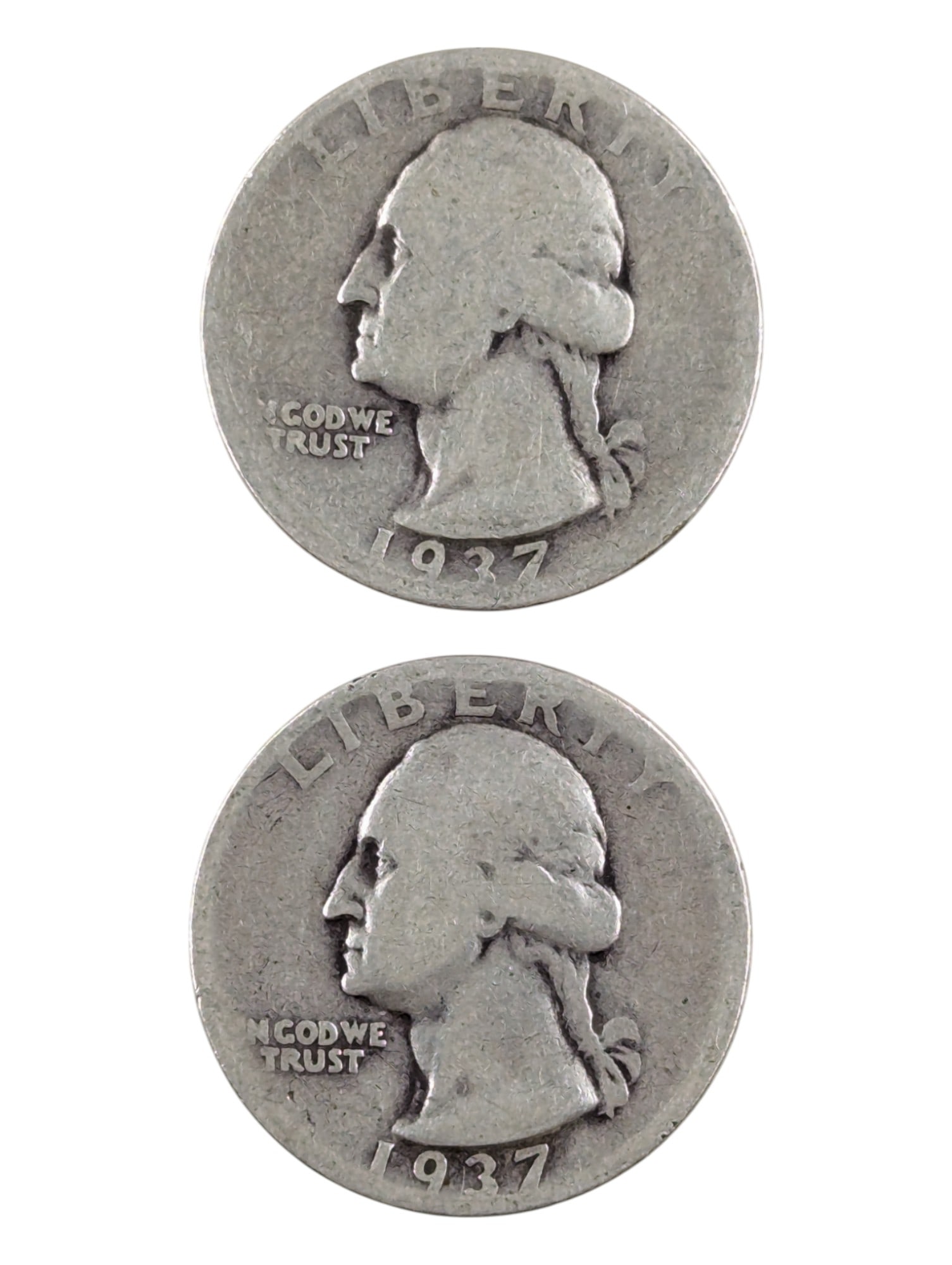 Lot of 2 Silver Washington Quarters - Both 1937 (1 of 2)