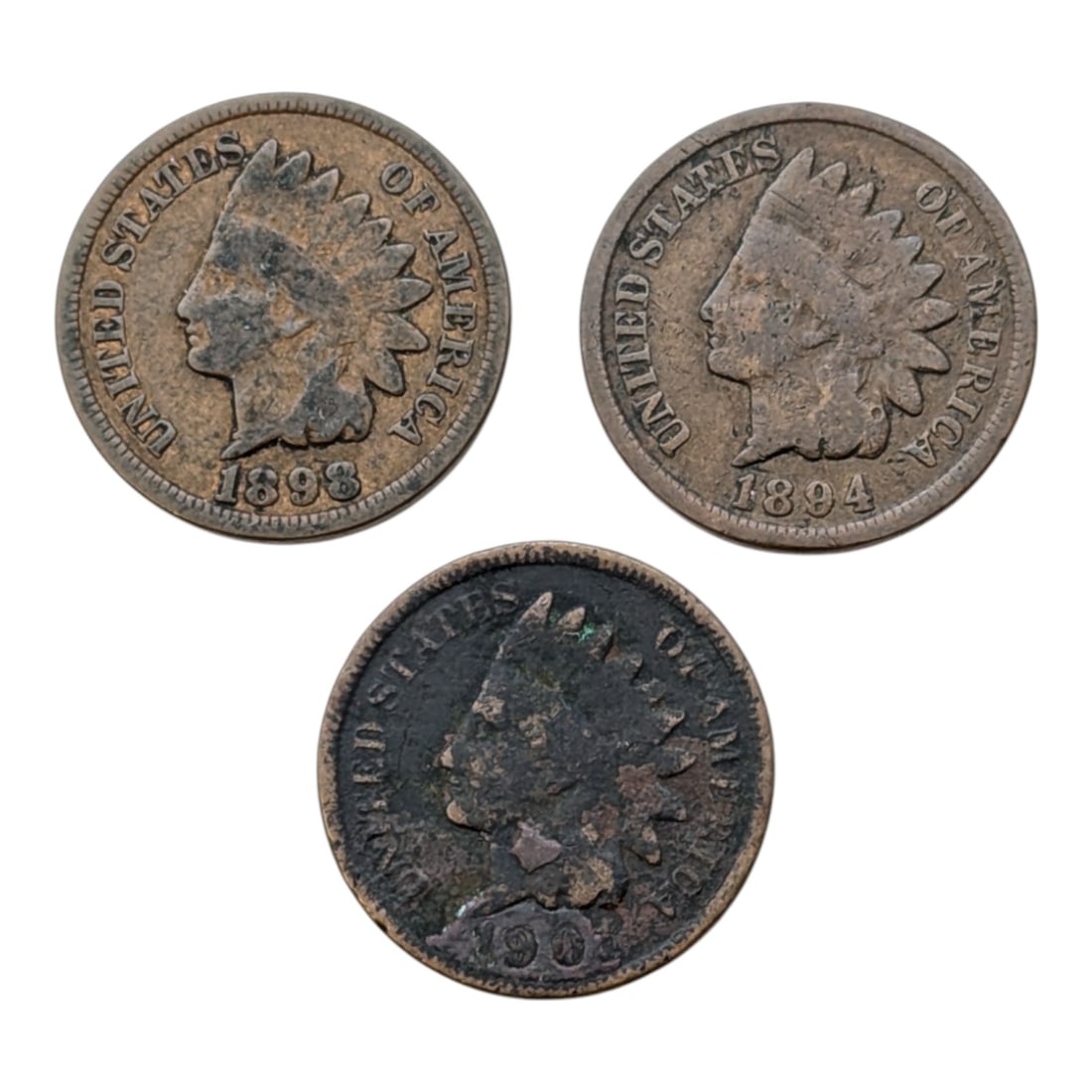Lot of 3 Indian Head Cents - 1894-1901 (1 of 2)