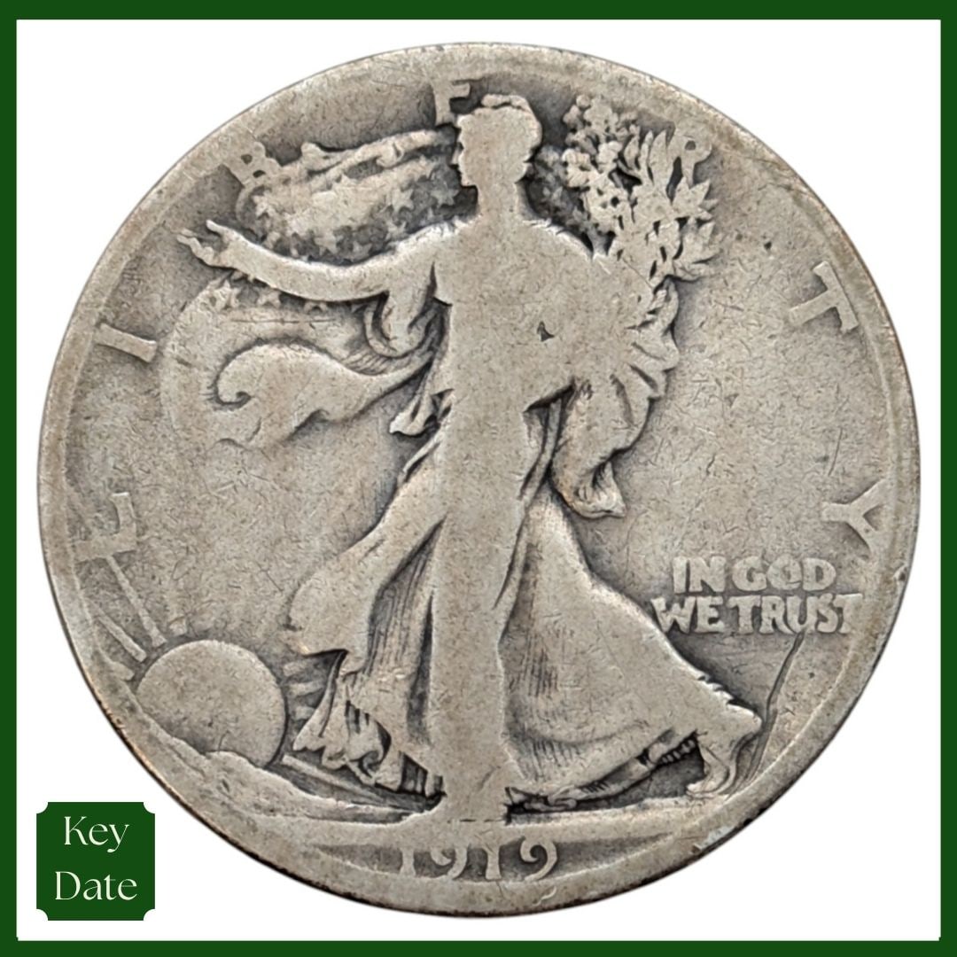 FEATURE 1919-D Silver Walking Liberty Half Dollar - KEY DATE (1 of 3)