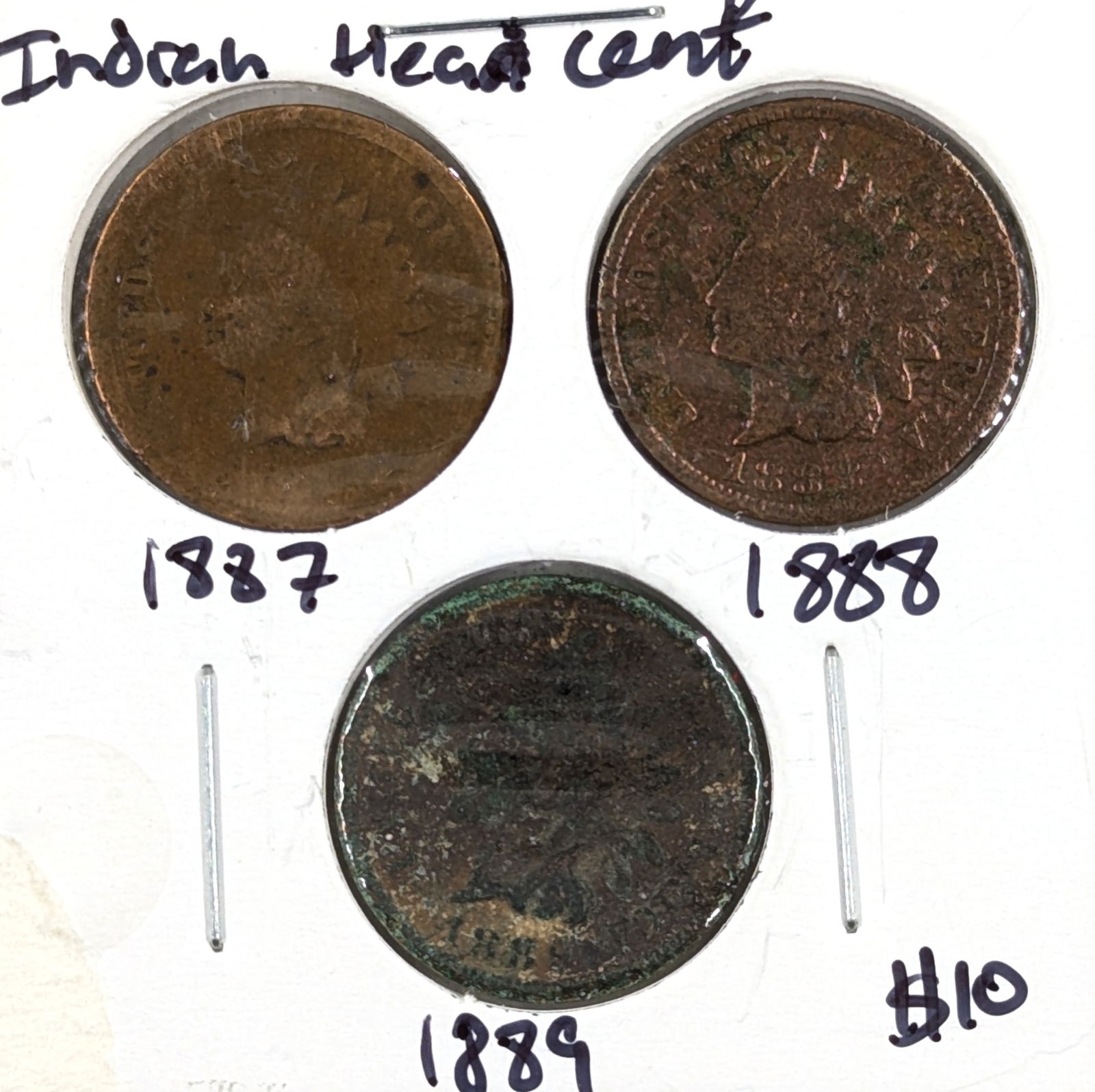 Lot of 3 Indian Head Cents - 1887-1889 (1 of 2)