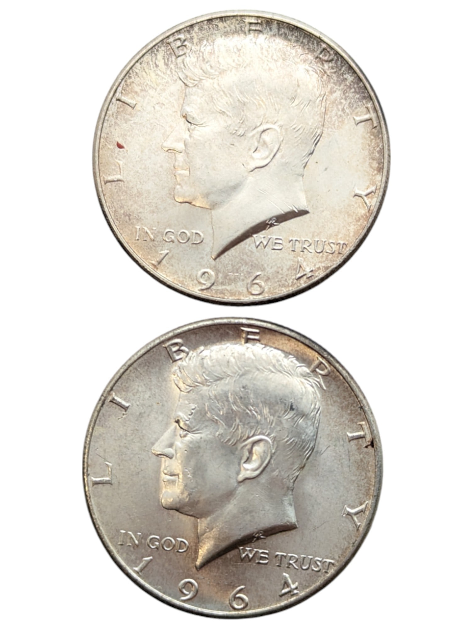 Lot of 2 Silver 1964 John F Kennedy Half Dollars (1 of 2)