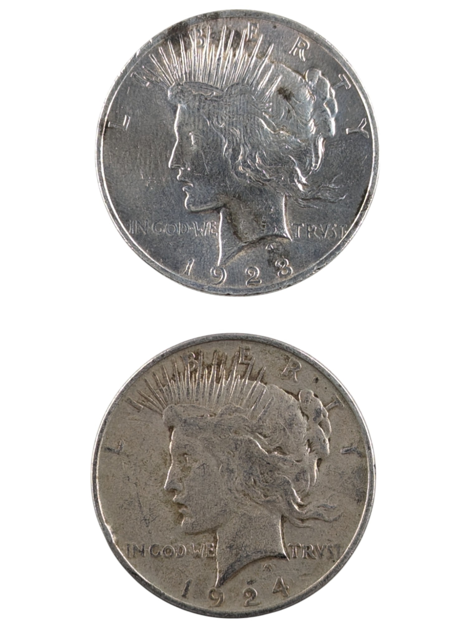 Lot of 2 Silver Peace Dollars - 1923, 1924 (1 of 2)