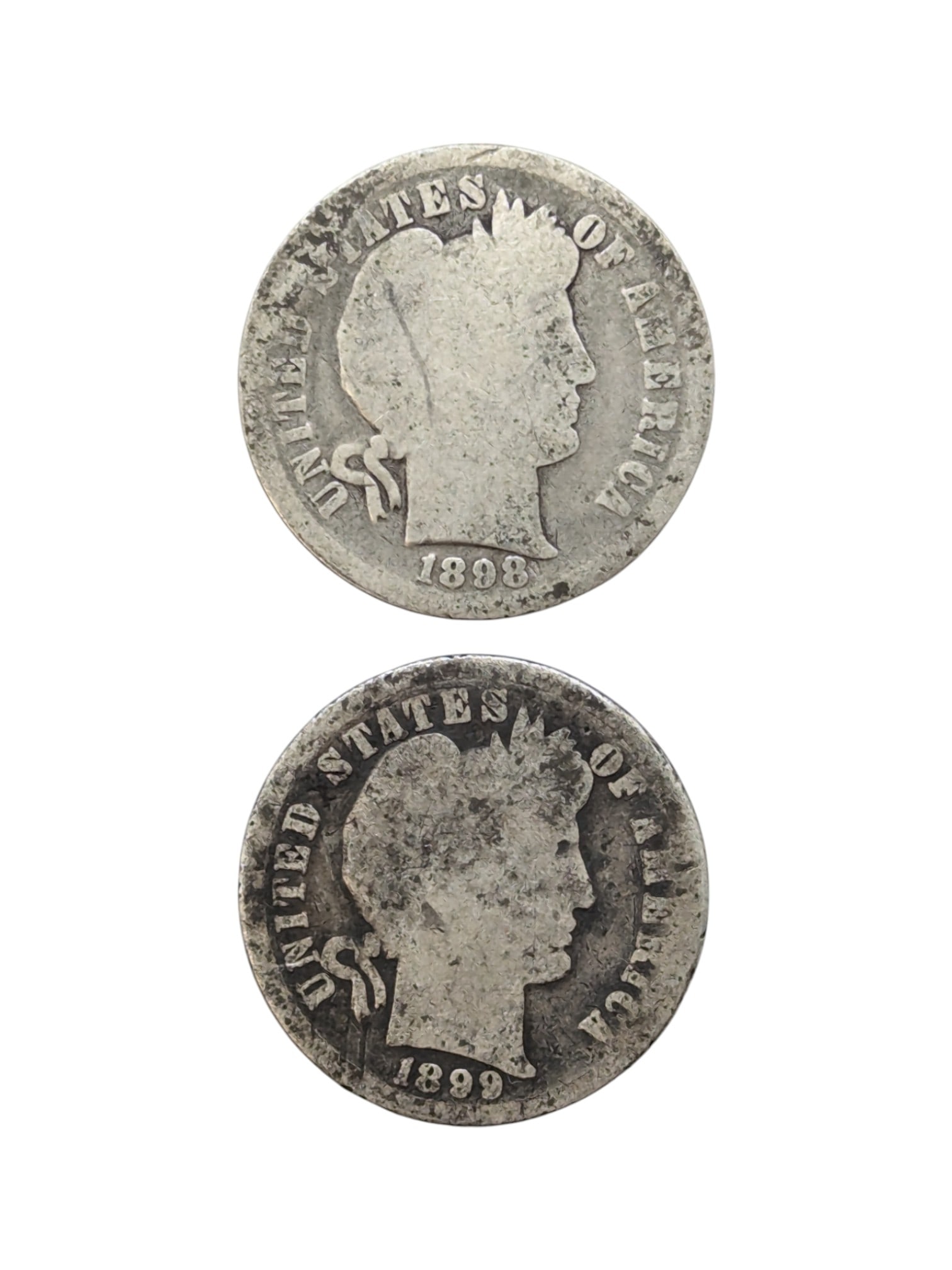 Lot of 2 Silver Barber Dimes - 1898, 1899 (1 of 2)