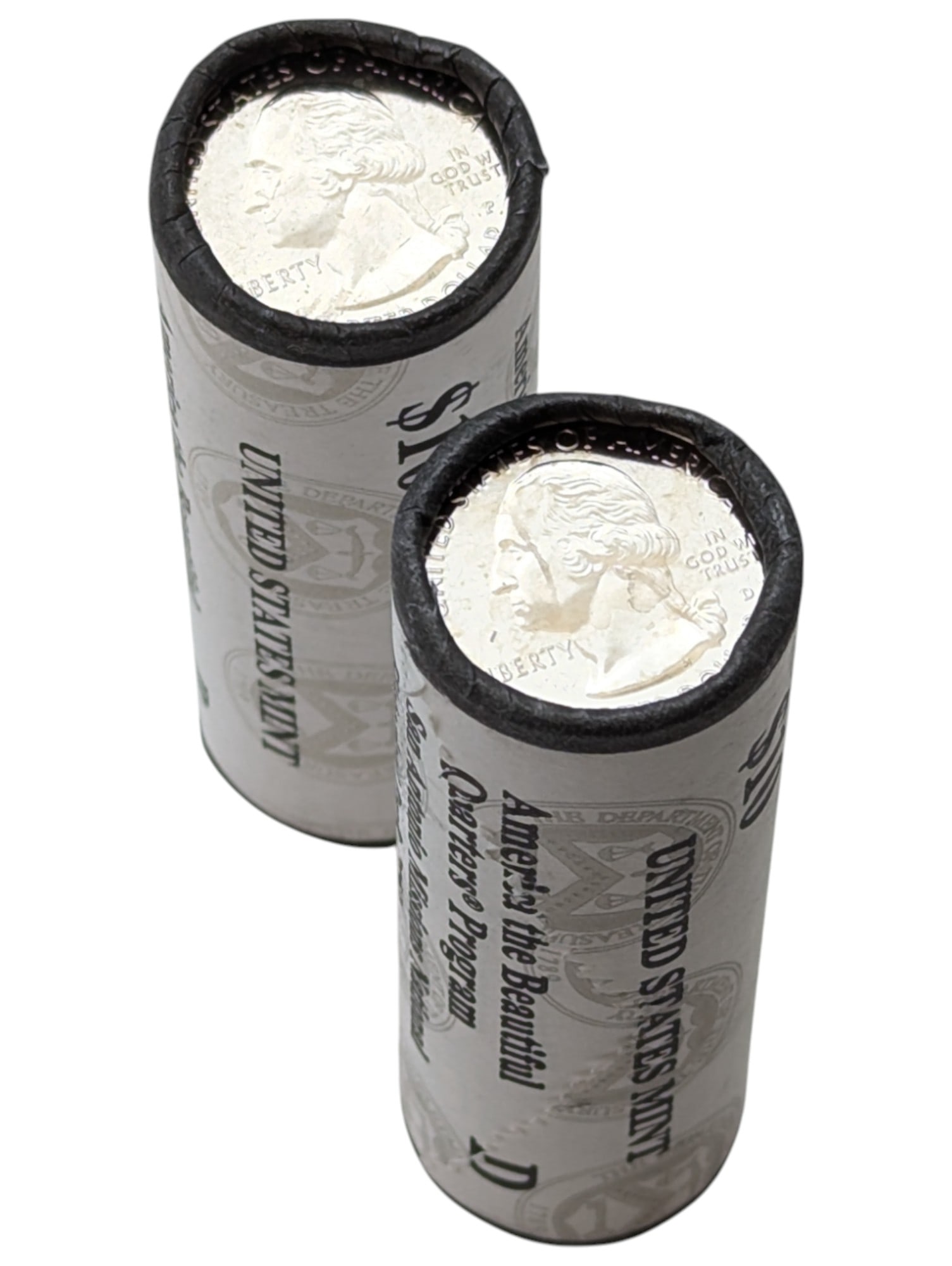Lot of 2 Rolls of America the Beautiful Quarters - 2019-P & 2019-D: 2019-P American Memorial & 2019-D San Antonio Missions