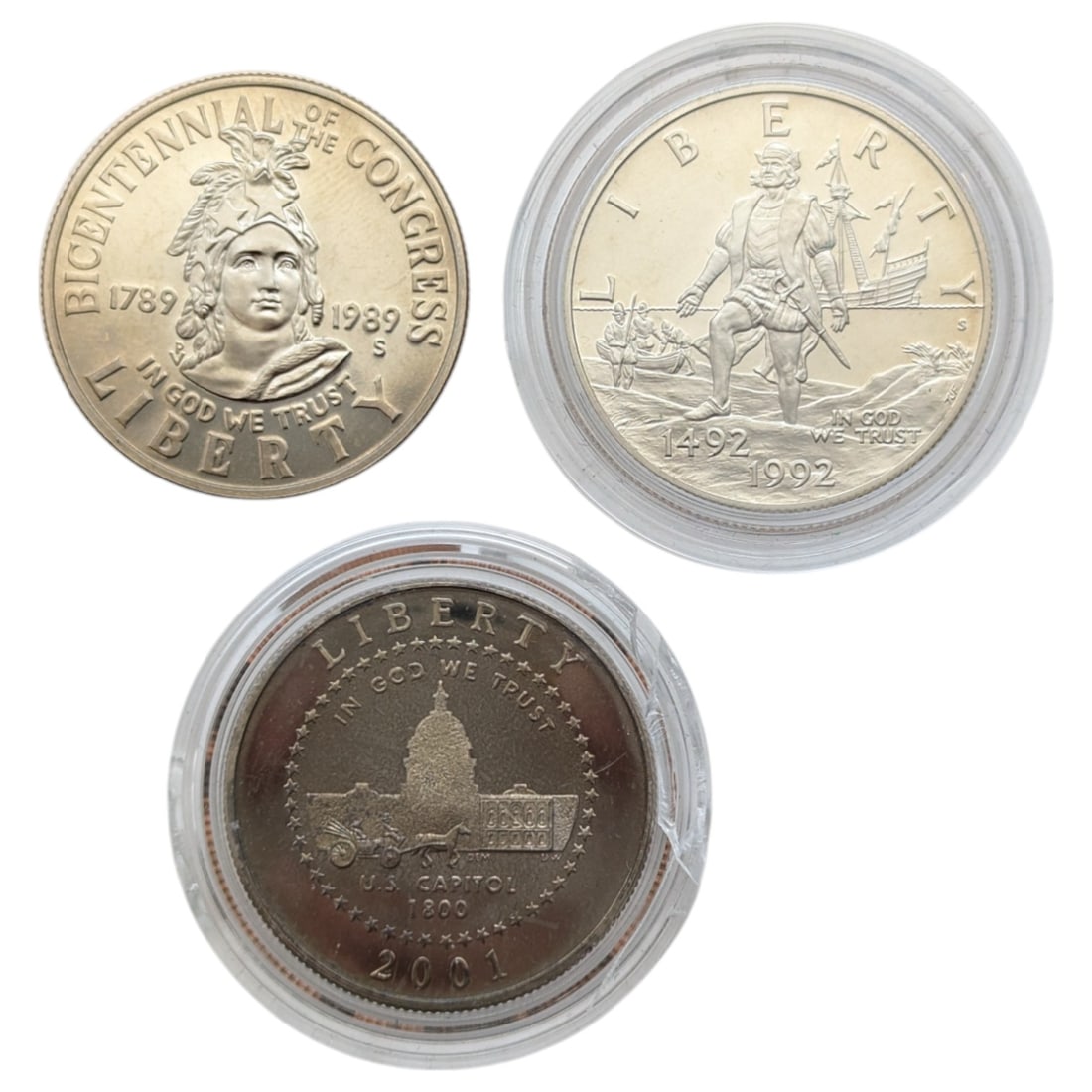 Lot of 3 Uncirculated Half Dollars - 1989-S Congress, 1992-S Columbus, 2001 Capitol (1 of 2)