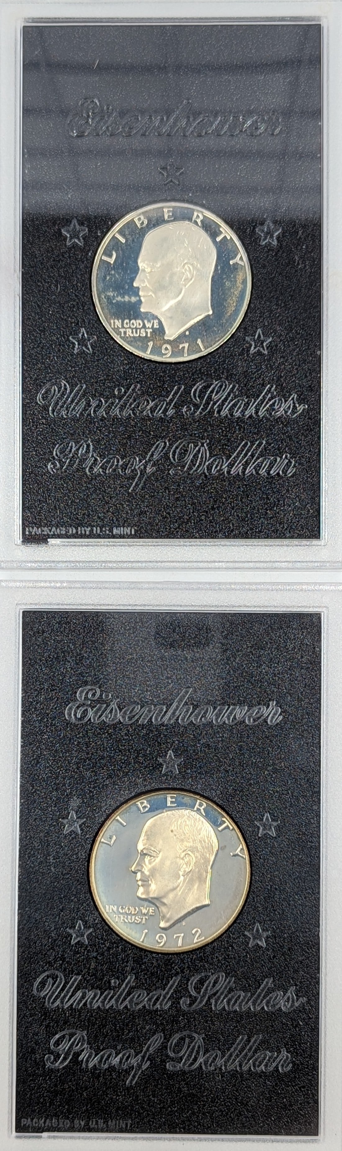 Lot of 2 Silver Eisenhower " Ike" Proof Dollars - 1971, 1972 (1 of 2)